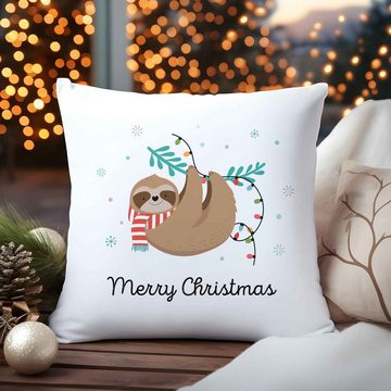 GRAVURZEILE Zierkissen mit Weihnachtsmotiv - Merry Christmas Faultier - Weihnachtsdeko, 40 x 40 cm - Waschbar bis 40 Grad - Ohne Füllung