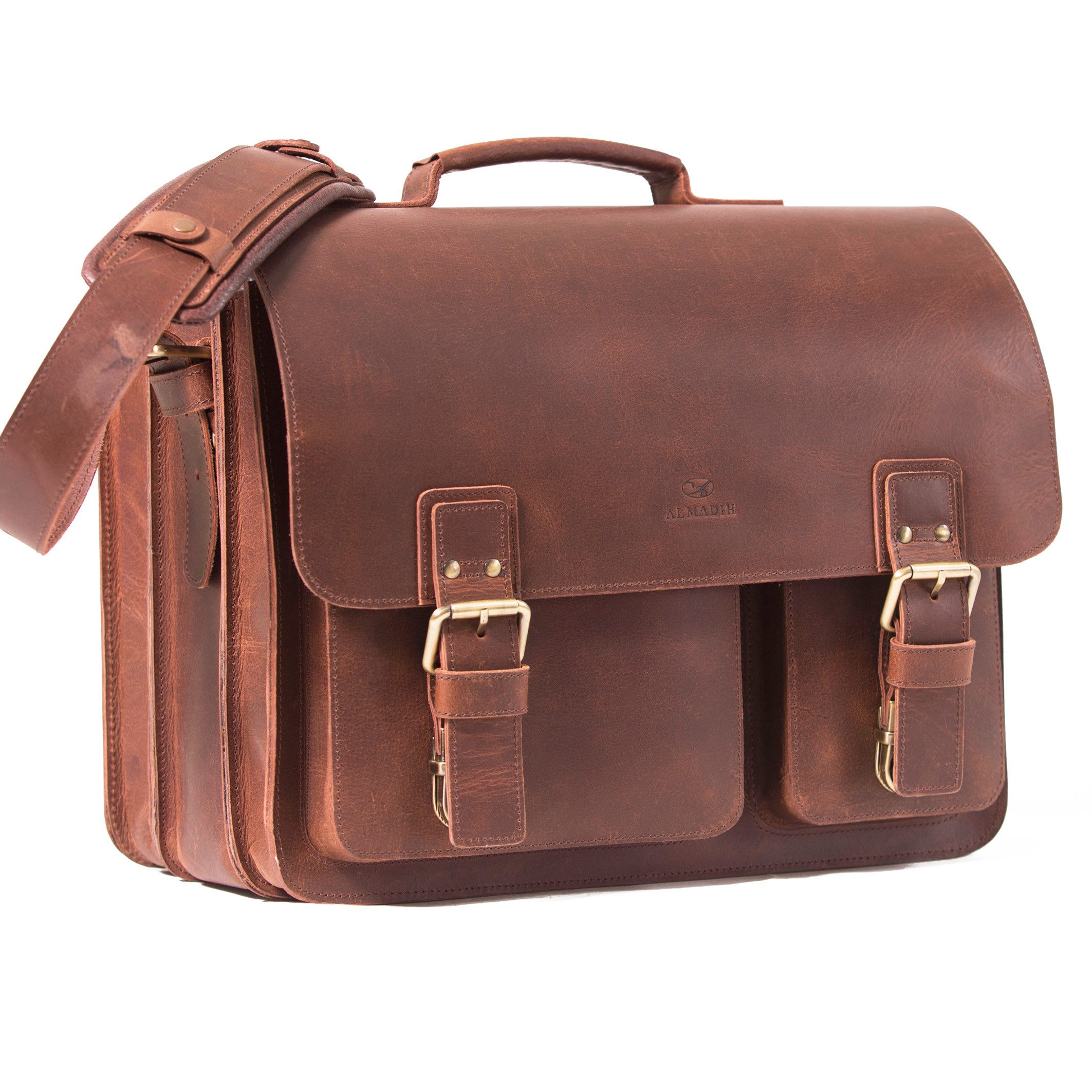 ALMADIH Aktentasche Leder Herren XXL Business Tasche Braun Vinatge SAMM
