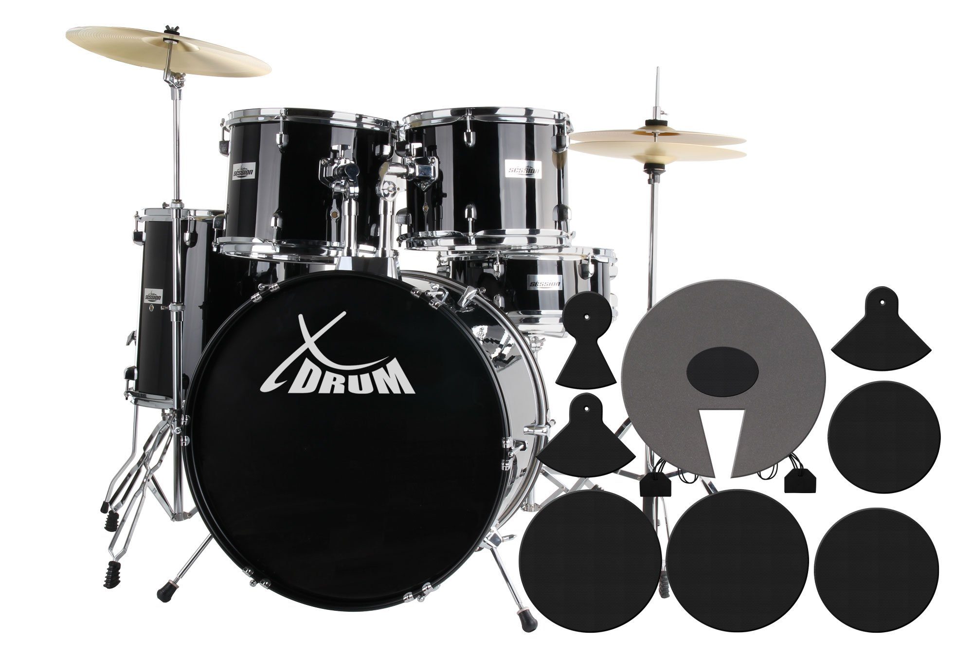 XDrum Schlagzeug Semi 20" Studio,Komplettes Drumset, inkl. Hocker, Drumsticks & Dämpfer, Kesselgrößen: 20" BD, 10" TT, 12" TT, 14" FT, 14" SD