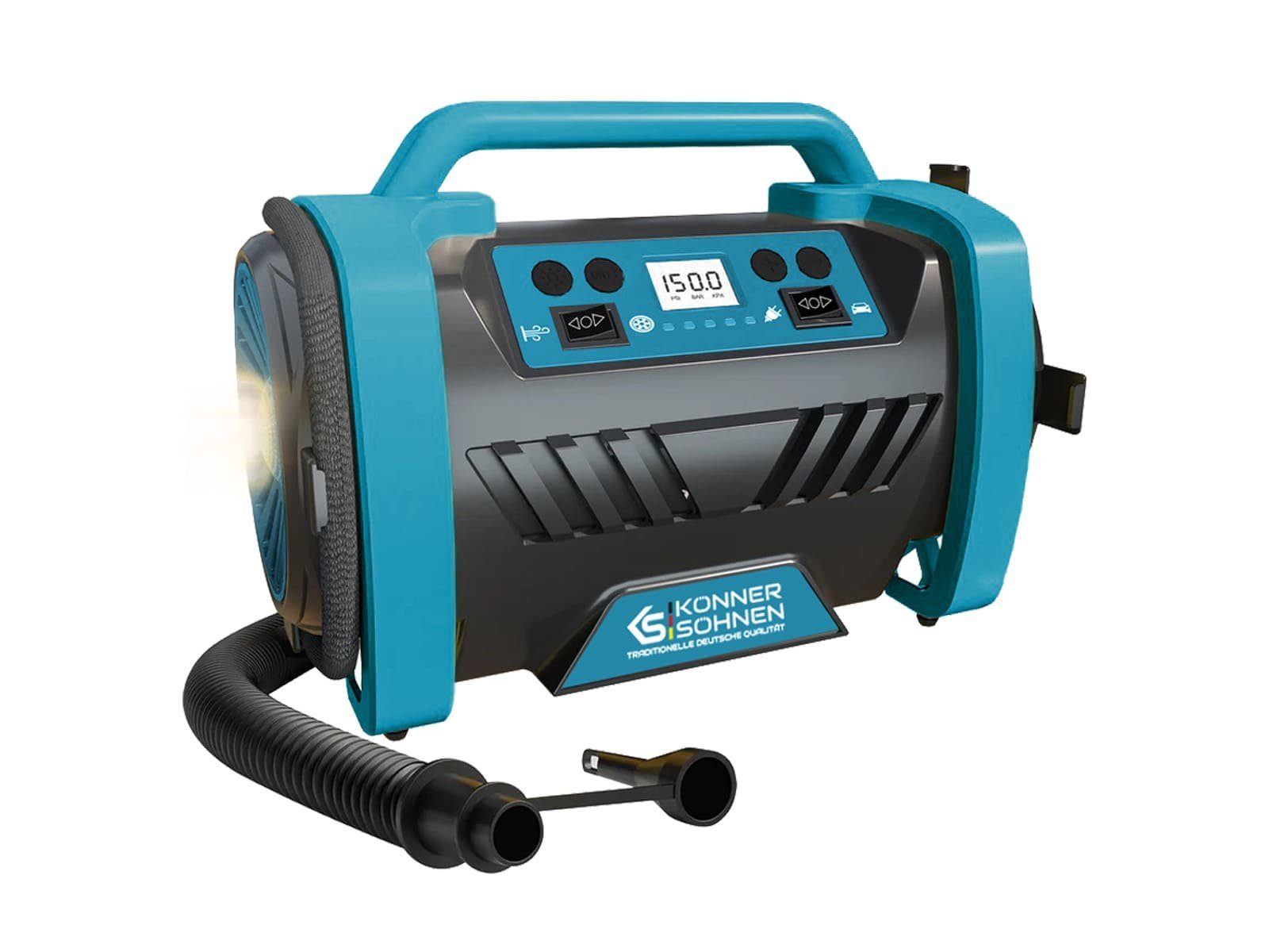 Könner & Söhnen Atemluftkompressor KS P30, Hochdruckmodus, Kabellänge 3 m, 1-tlg., Aufblasgeschwindigkeit 35 l/min, maximaler Druck 150 Psi, automatische Abschaltung, Taschenlampe
