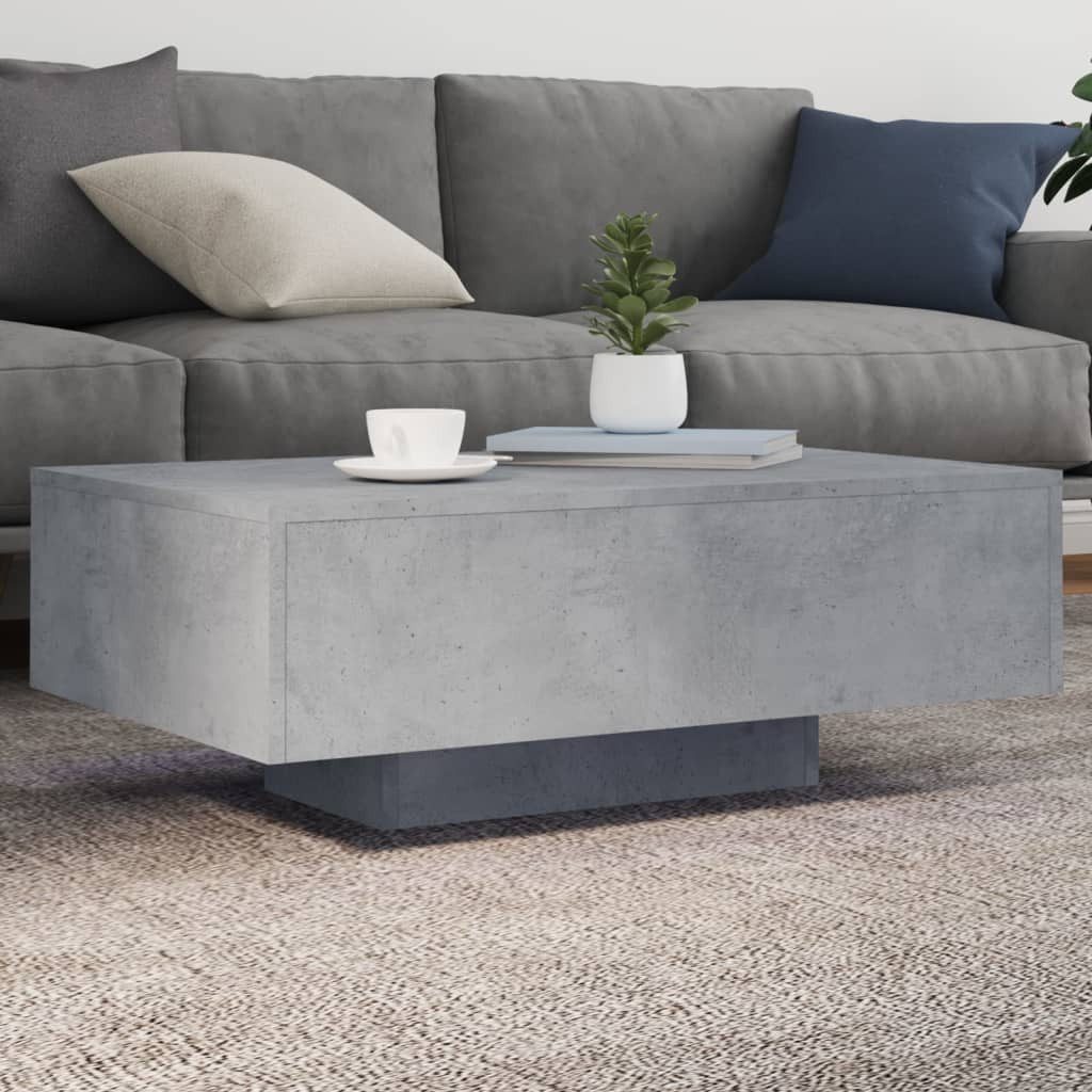 vidaXL Couchtisch, Couchtisch mit LED-Leuchten Betongrau 85x55x31 cm