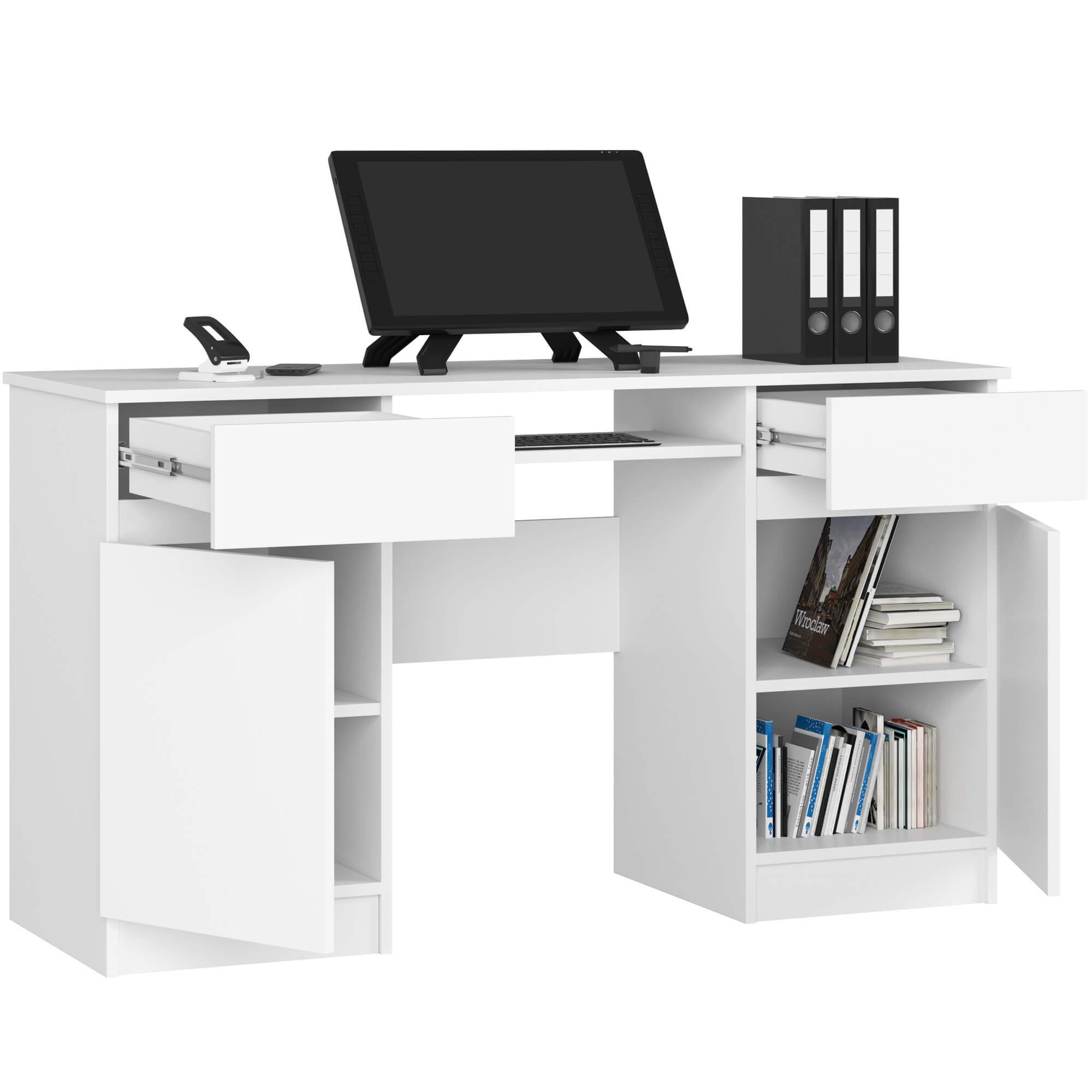 Raumhirsch Furniture Schreibtisch moderner Bürotisch 135 cm mit Tastaturauszug, viel Stauraum, Hochwertiger Schreibtisch mit Stauraum - 135 cm