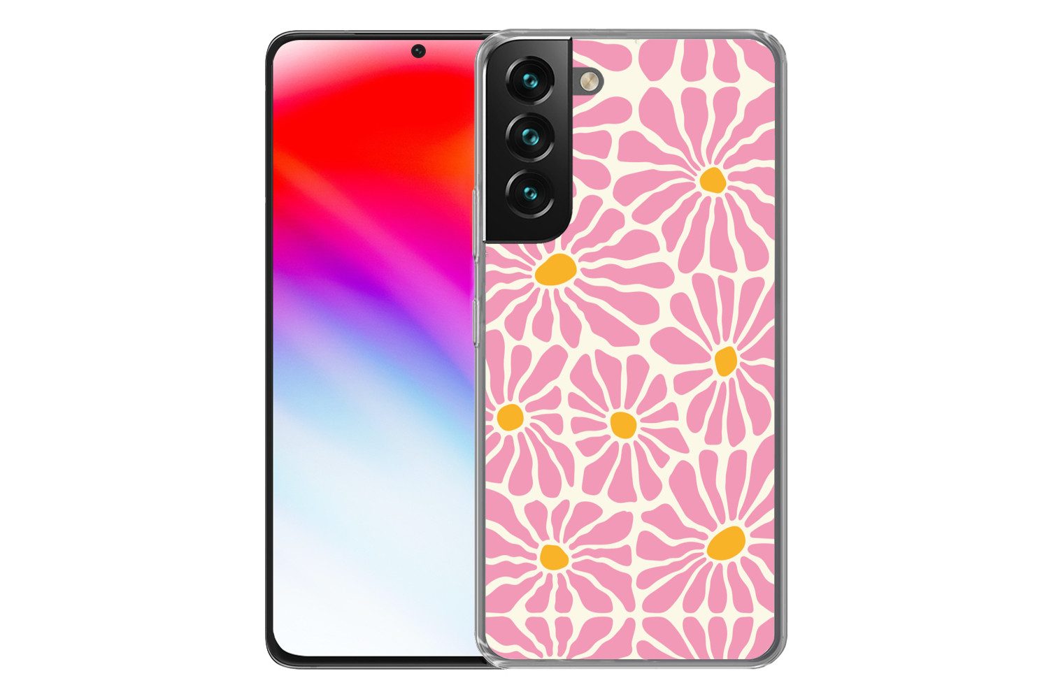 MuchoWow Handyhülle für Samsung Galaxy S22 Plus Blumen - Muster - Rosa - Beige - Orange, Phone Case, Silikon, Schutzhülle Dünn