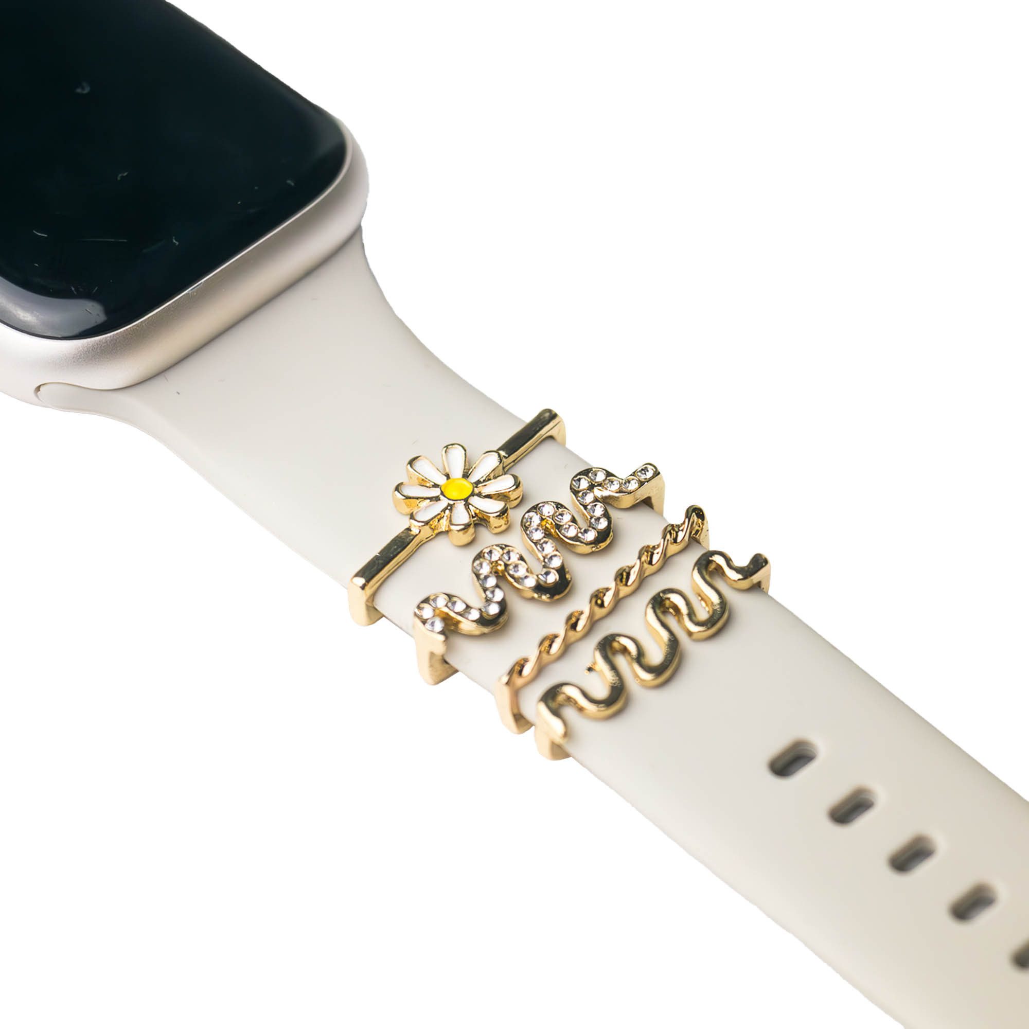 ARTVALL Smartwatch-Armband Apple Watch Charms Set 38/40/41mm & 42/44/45/49mm, Smartwatch Schmuck Blume Glitzer Gold