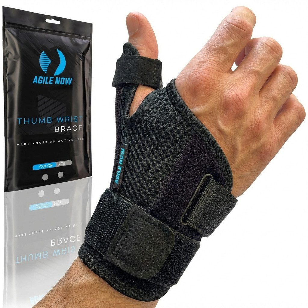 AGILE NOW Daumenbandage Hochwertige Daumenschiene (Ergonomische Daumenstütze für linken & rechten Daumen, Stabilisiert & Entlastet), einstellbare Kompression, Hautfreundlich, Stabilität & Komfort