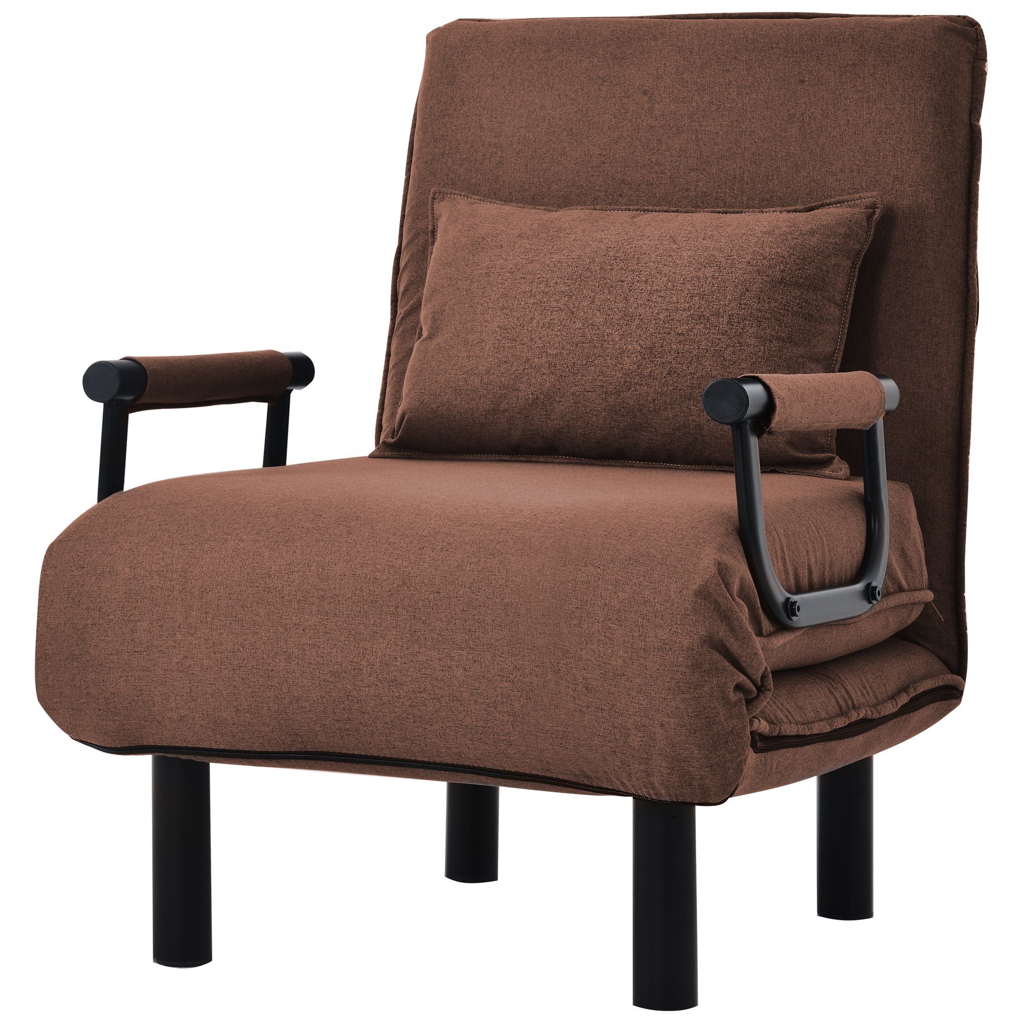 Daybett (Relaxsessel Sessel mit Schlaffunktion und Liegefunktion), Schlafsessel mit Armlehnen und Kissen, abnehmbarer Bezug aus Leinen