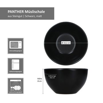 MamboCat Müslischale 6x Panther Schale Ø14,2cm schwarz 450ml Steingut 6 Personen, Steingut