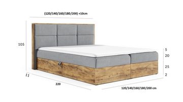 Fun Möbel Boxspringbett Boxspringbett Schlafzimmerbett BARTEL Überlänge in Stoff Faro (inkl. Kaltschaumtopper und Bettkästen, auch in Standardlänge erhältlich), Rahmen des Bettes in Artisan Eichen-Optik