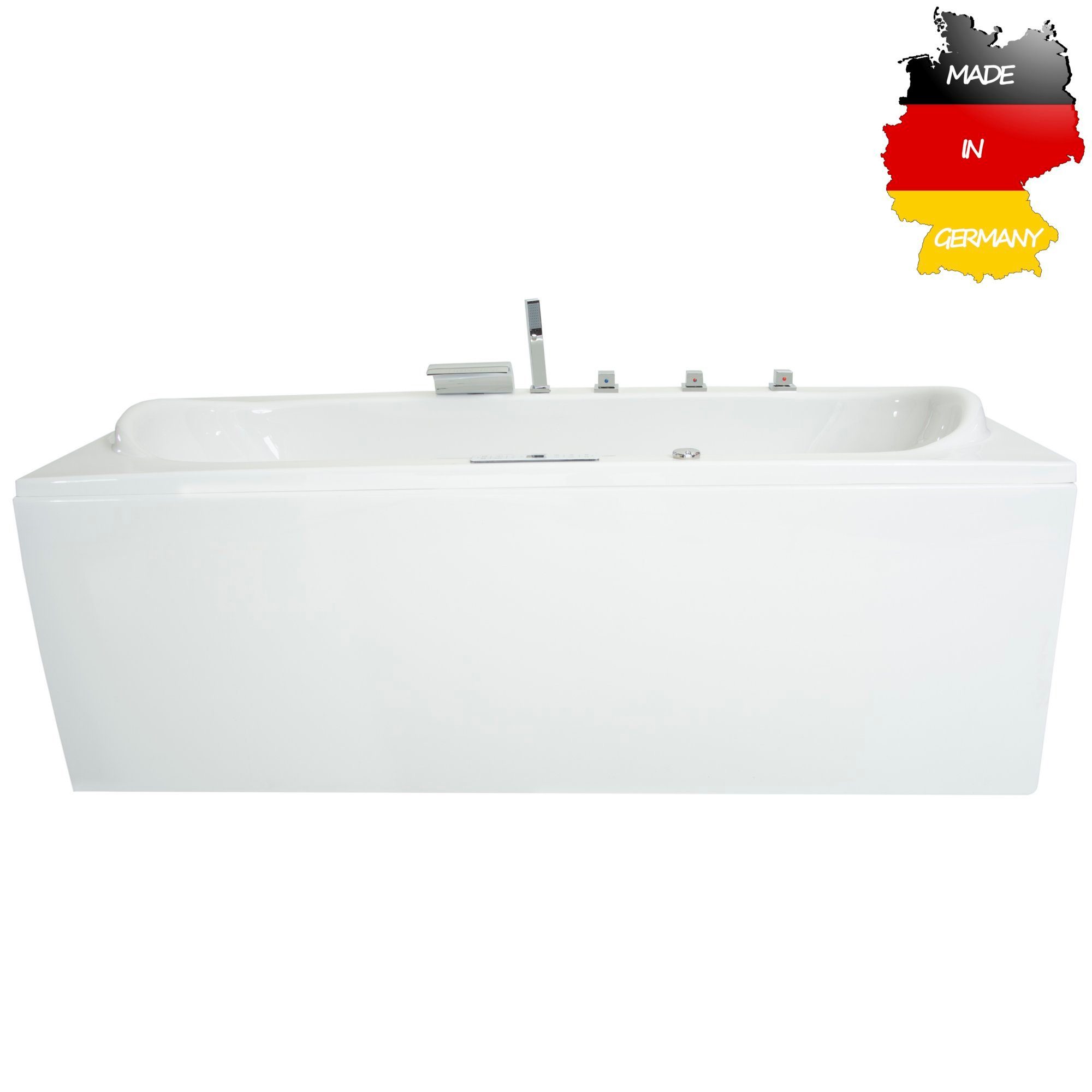 Basera® Whirlpool-Badewanne CLASSIC Indoor Whirlpool Badewanne Palau 180 x 80 cm, (Komplett-Set), mit 20 Massagedüsen, Wasserfall, LED, Touchpanel, Bluetooth und Radio