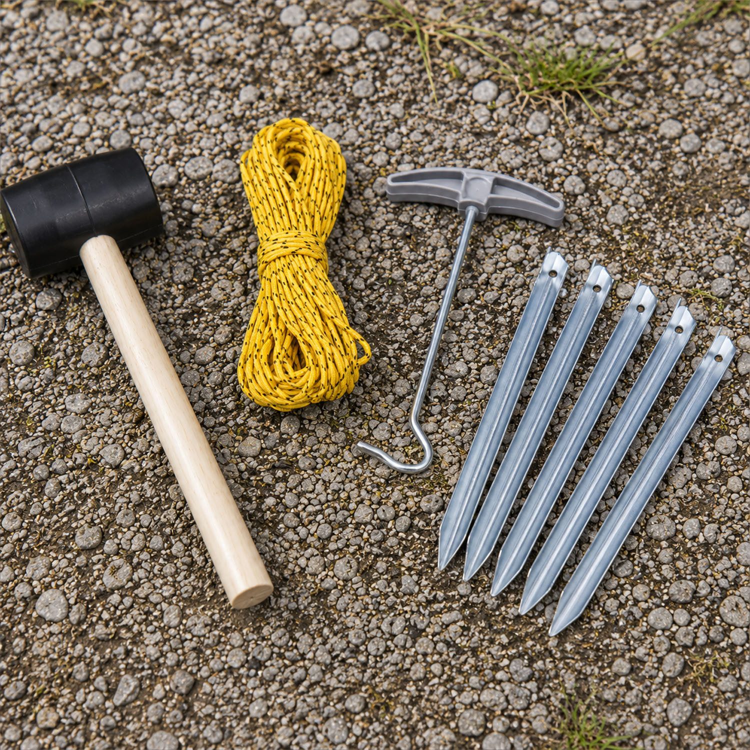 Mojawo Schirmzelt Camping-Set 9-Teile Zeltheringe + Seil + Gummihammer + Heringszieher
