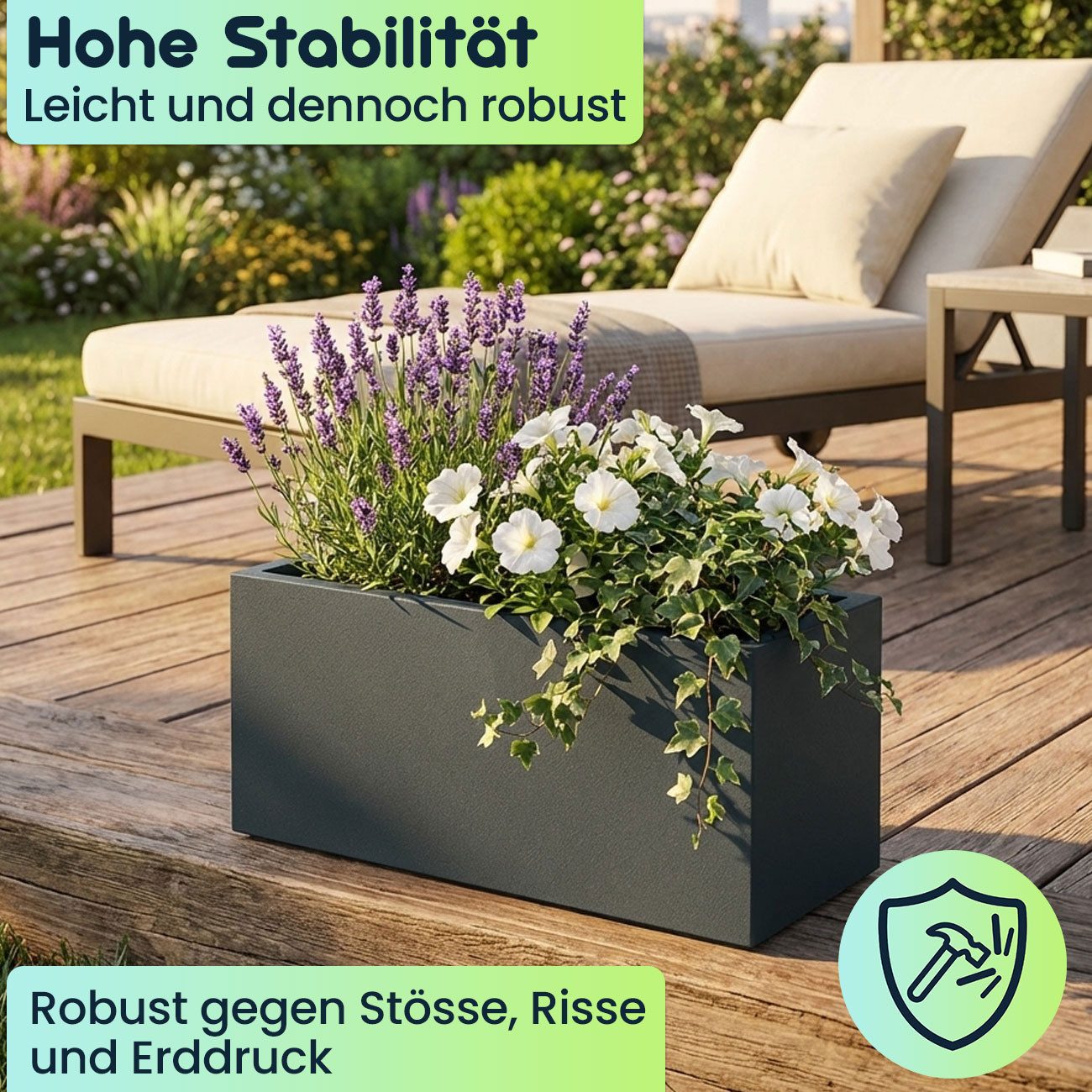 Prosperplast Blumenkasten Pflanzkasten 58cm Anthrazit (21L): Frostsicher & UV-beständig
