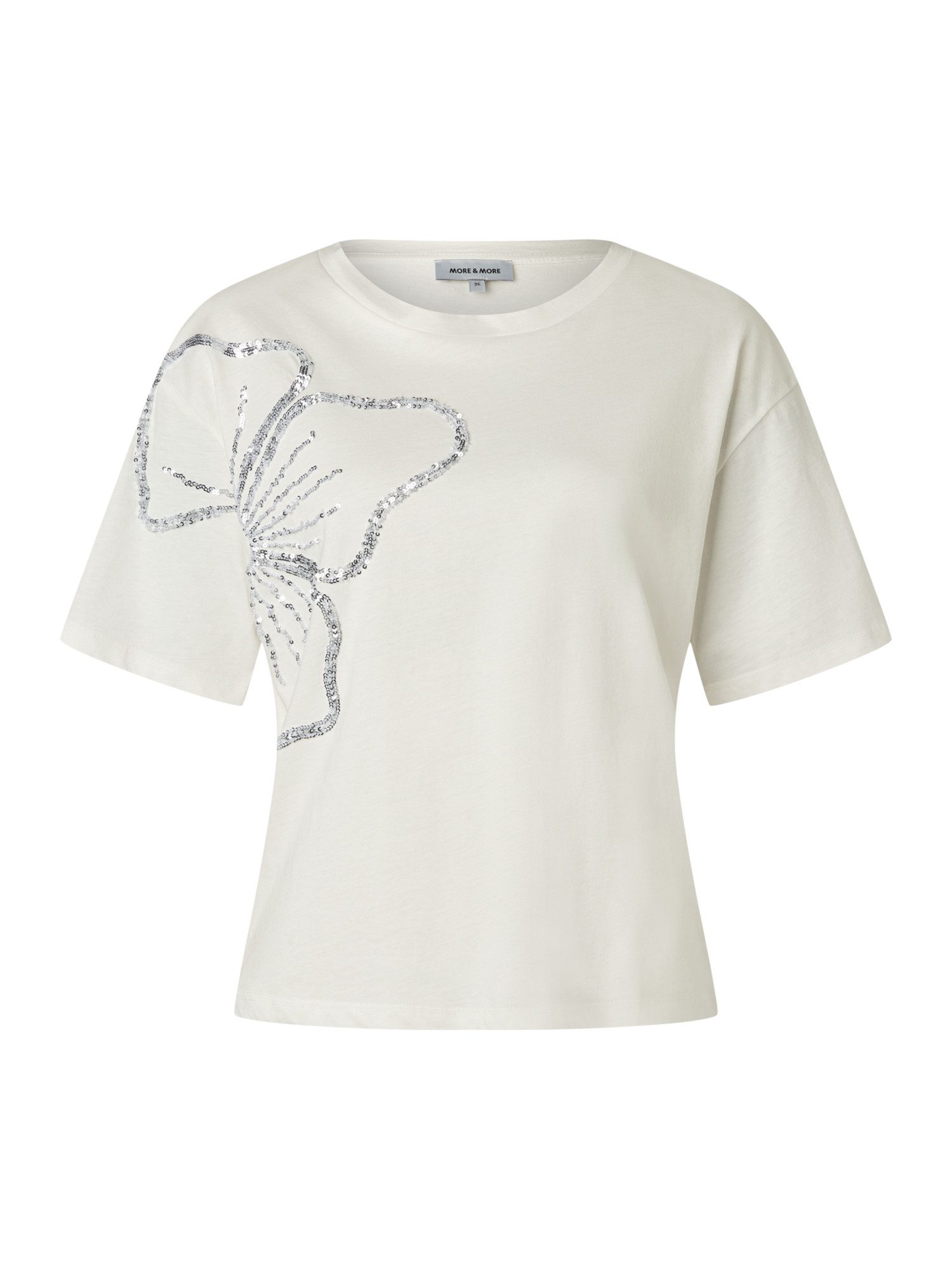 MORE&MORE Kurzarmshirt edles Kurzarmshirt, Pailletten-Blume