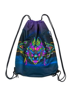 PSYWORK Turnbeutel PSYWORK Schwarzlicht Turnbeutel Rucksack Neon "Sentymo Wolf", UV-aktiv, leuchtet unter Schwarzlicht