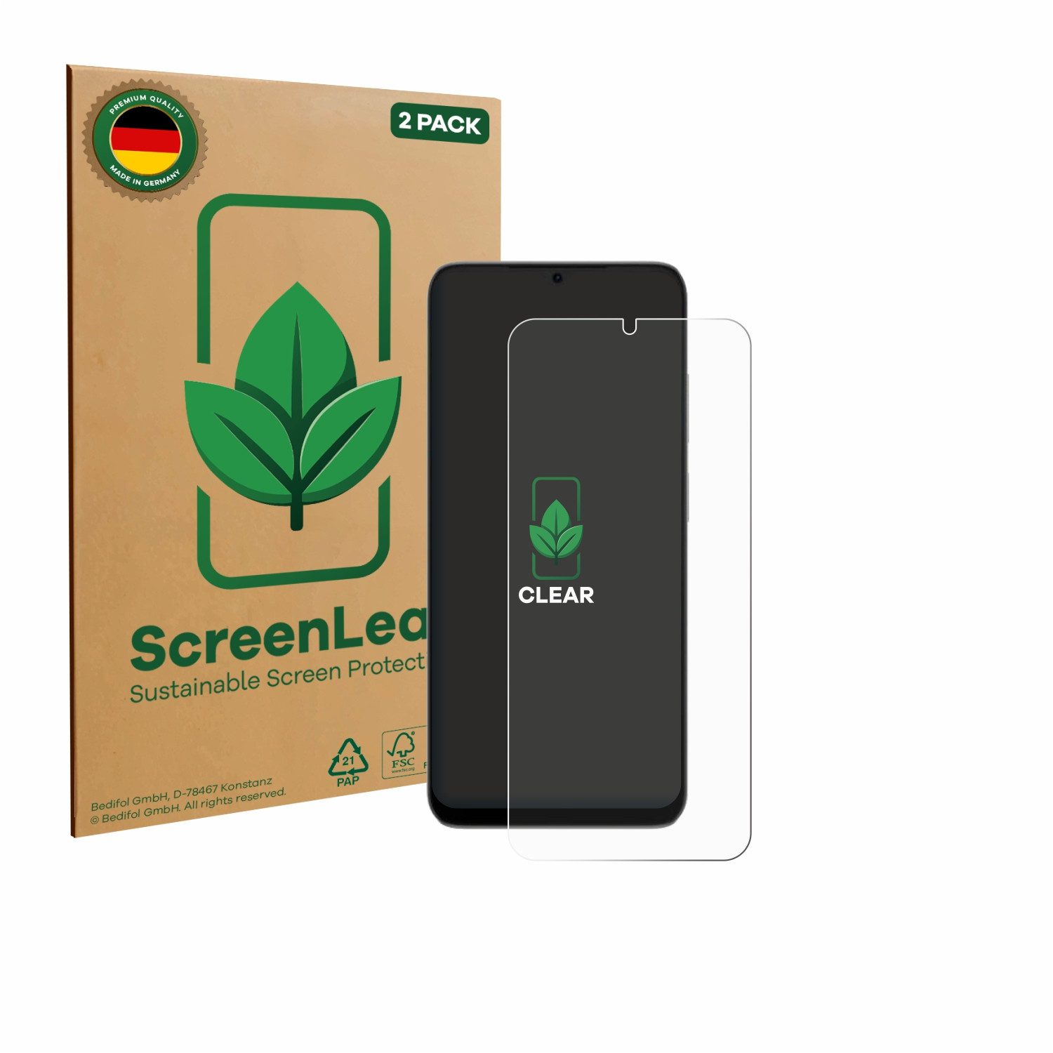 ScreenLeaf Displayschutzfolie Schutzfolie für Doogee Note 56X, 2 Stück, nachhaltiger Displayschutz Schutz Folie Klar Transparent