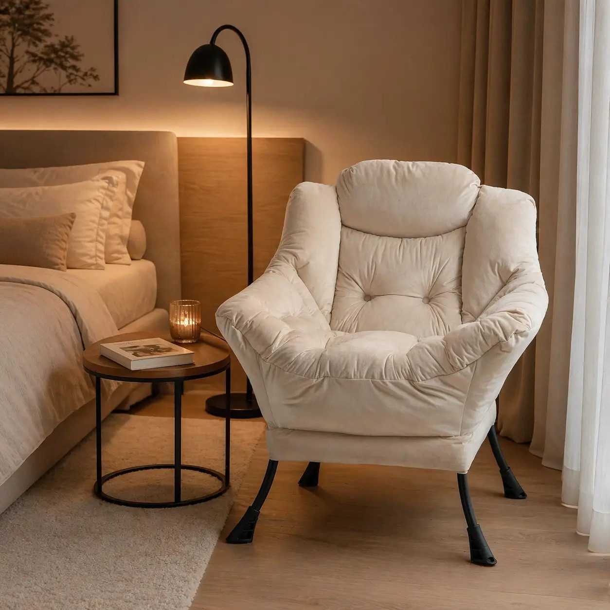 ANYSUN Loungesessel Relaxsessel aus Samt mit Nackenstütze, ergonomisch weich gepolstert (Sessel mit optionalem Fußhocker, Relaxsessel), Kompakter Relaxsessel 75 x 80 x 85 cm, wahlweise mit Fußhocker