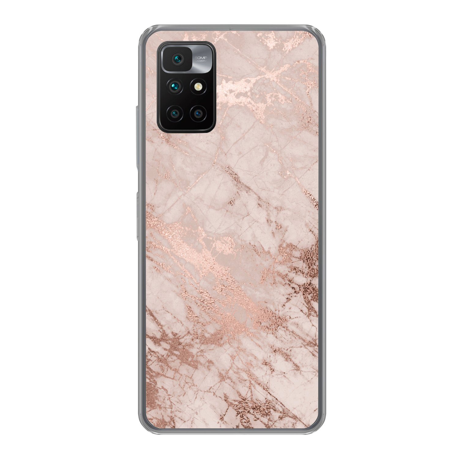 MuchoWow Handyhülle für Xiaomi Redmi 10 Marmor - Rosa - Luxus - Marmoroptik - Glitzer - De, Phone Case, Silikon, Schutzhülle Dünn