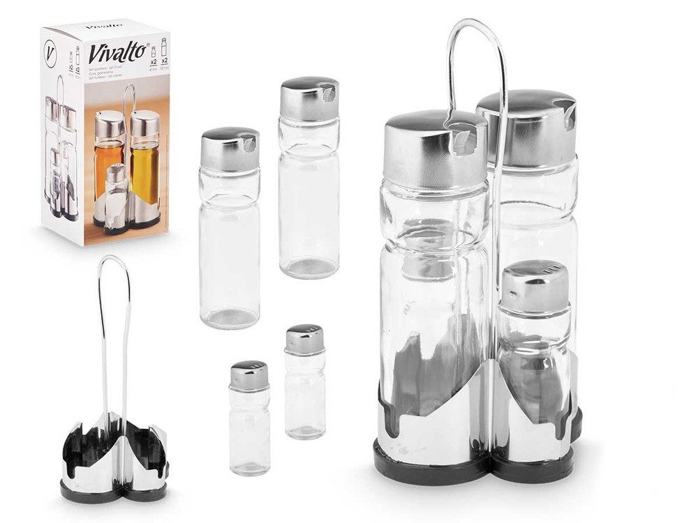 Vivalto Gewürzständer Menage Set 4tlg Essig Öl Salz Pfeffer Gewürzset Spender Edelstahl Glas, (4-tlg)