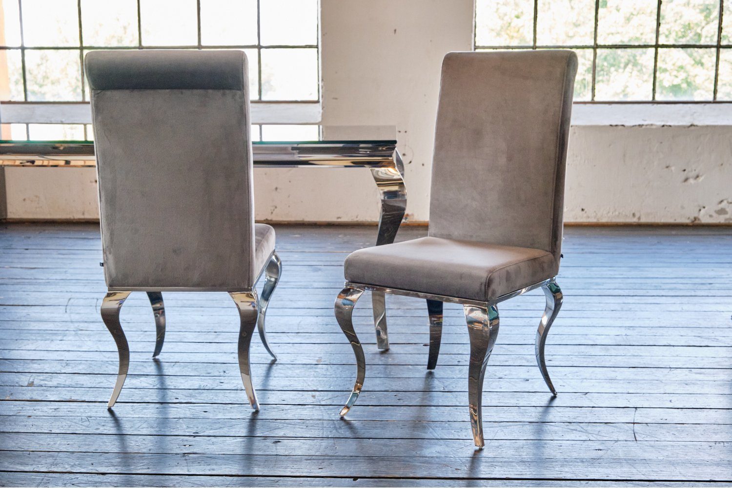 Stuhl Velvet LEIA, Farben Esszimmerstuhl grau KAWOLA Barock verschiedene