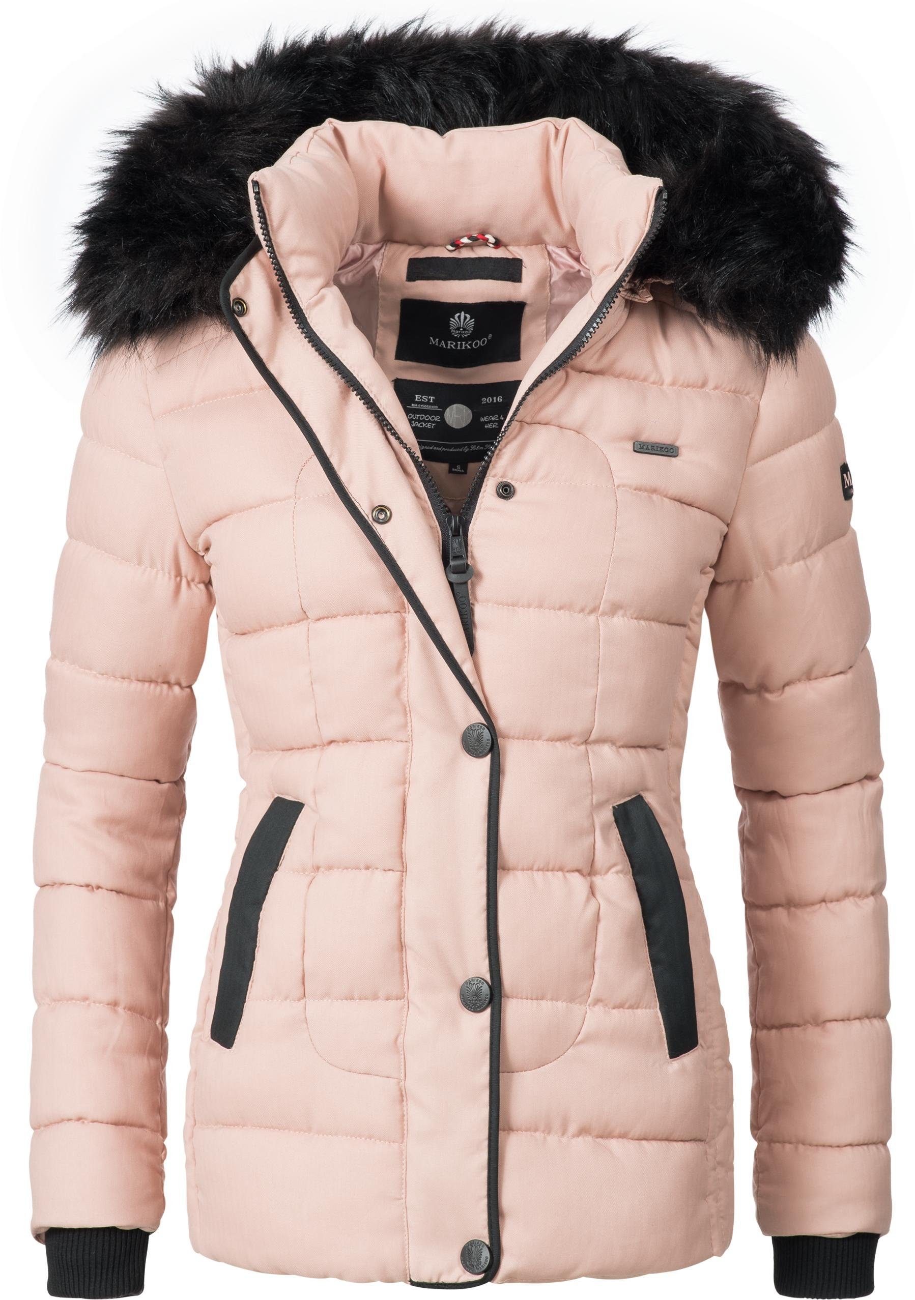 Marikoo Steppjacke Unique modische Winterjacke mit Kunstpelz-Kapuze rosa