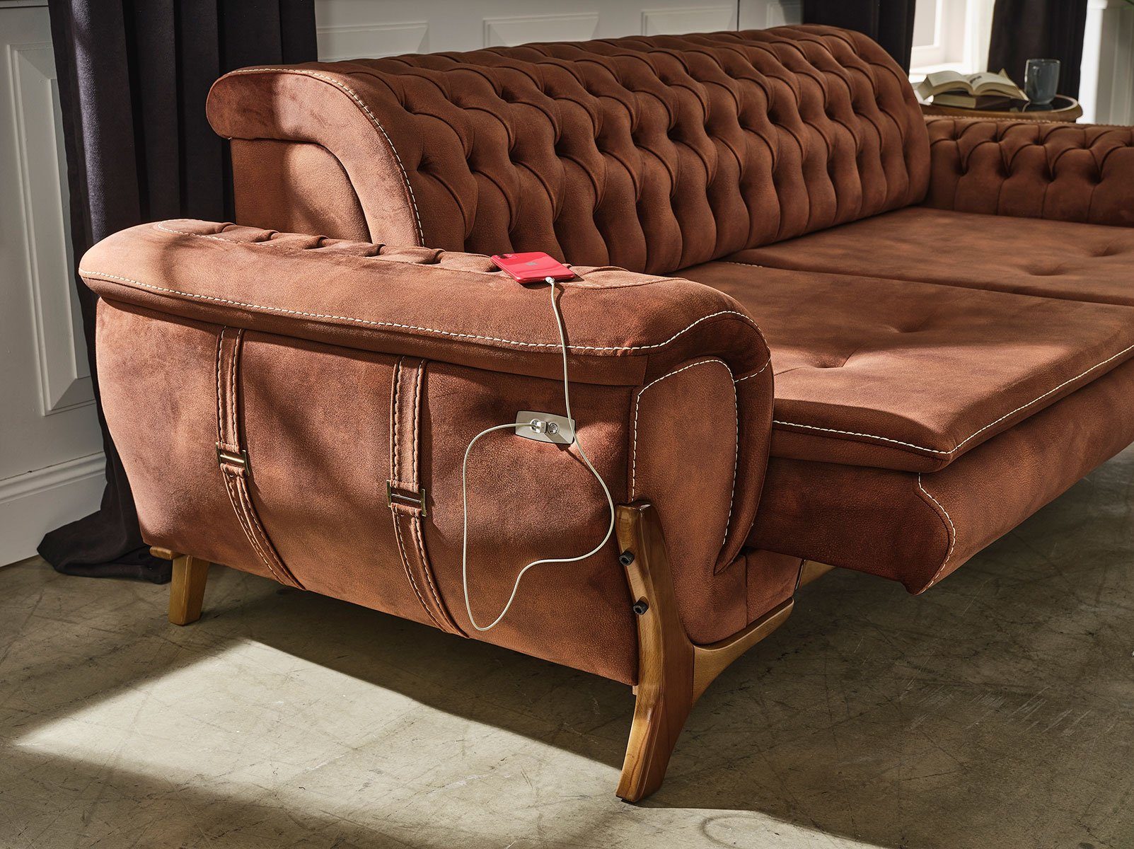 Villa Möbel Sofa Quality Polyester) Turkey, Stk. in Luxus-Microfaser Made 3-Sitzer, Terracotta 1 (100% Melodi