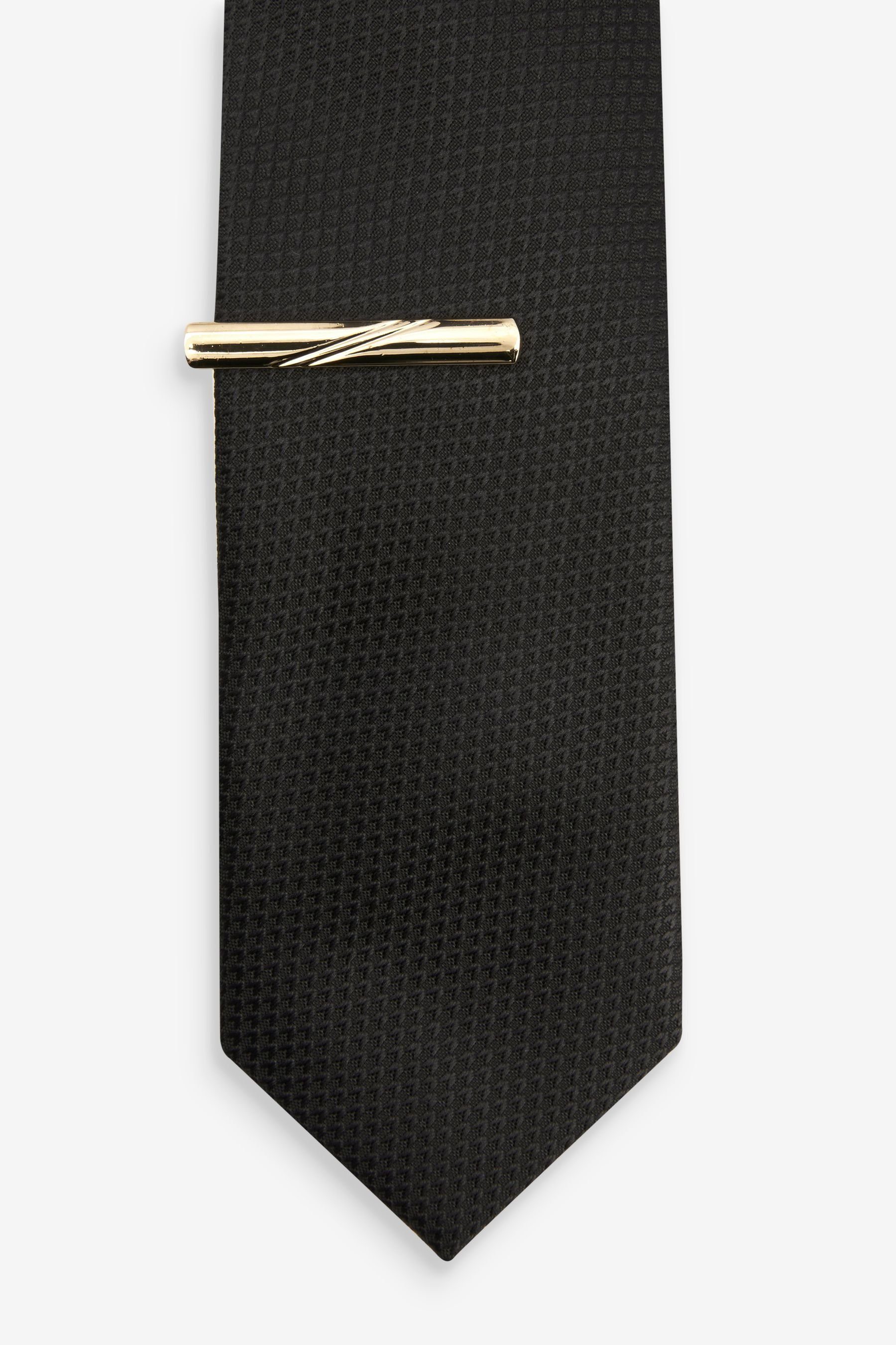 Next Krawatte Klammer aus + Recyclingpolyester Krawatte Schmale Black/Gold (2-St)