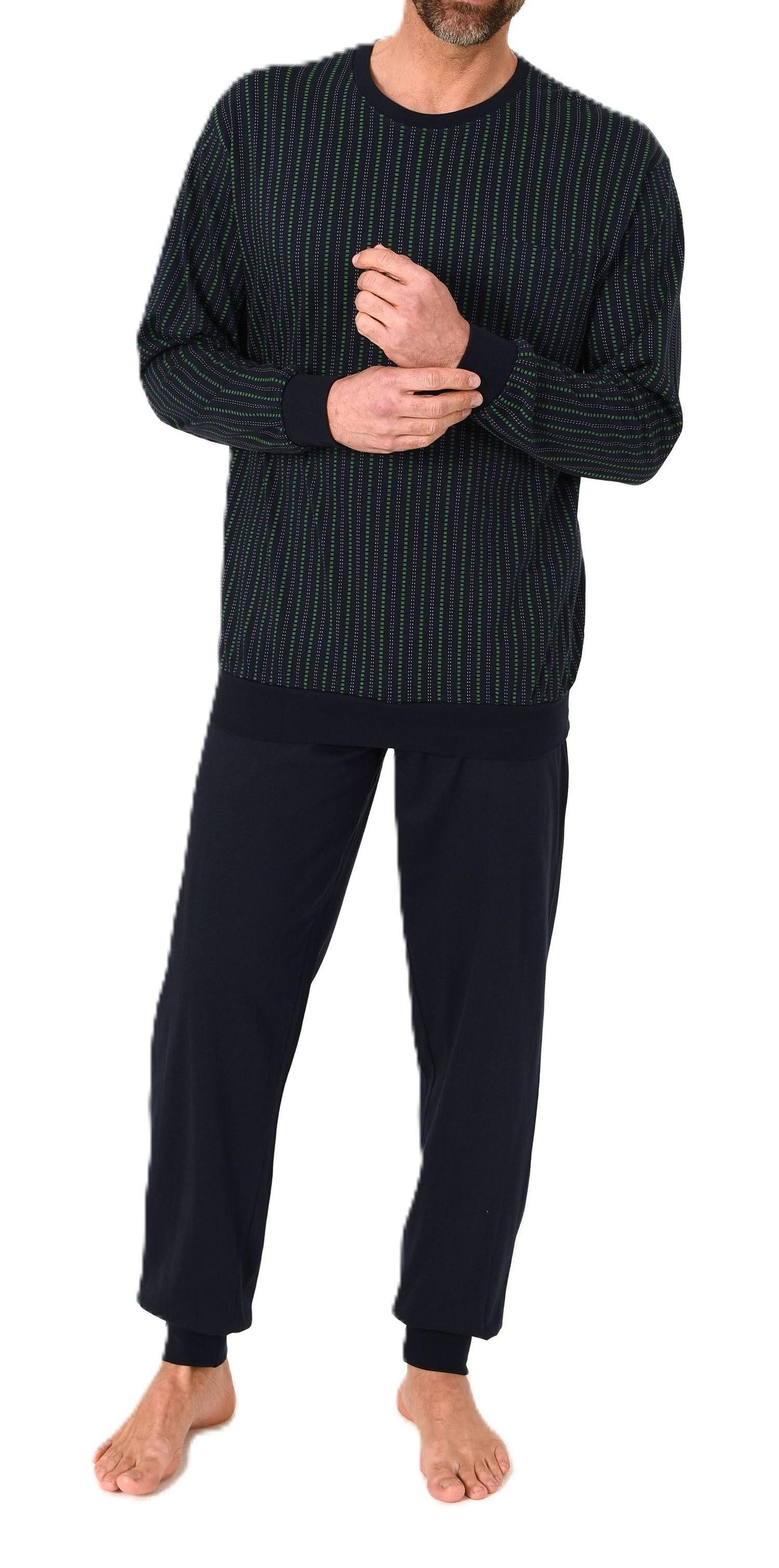 Normann Pyjama Normann Herren Schlafanzug mit Bündchen gestreift - auch in günstig online kaufen