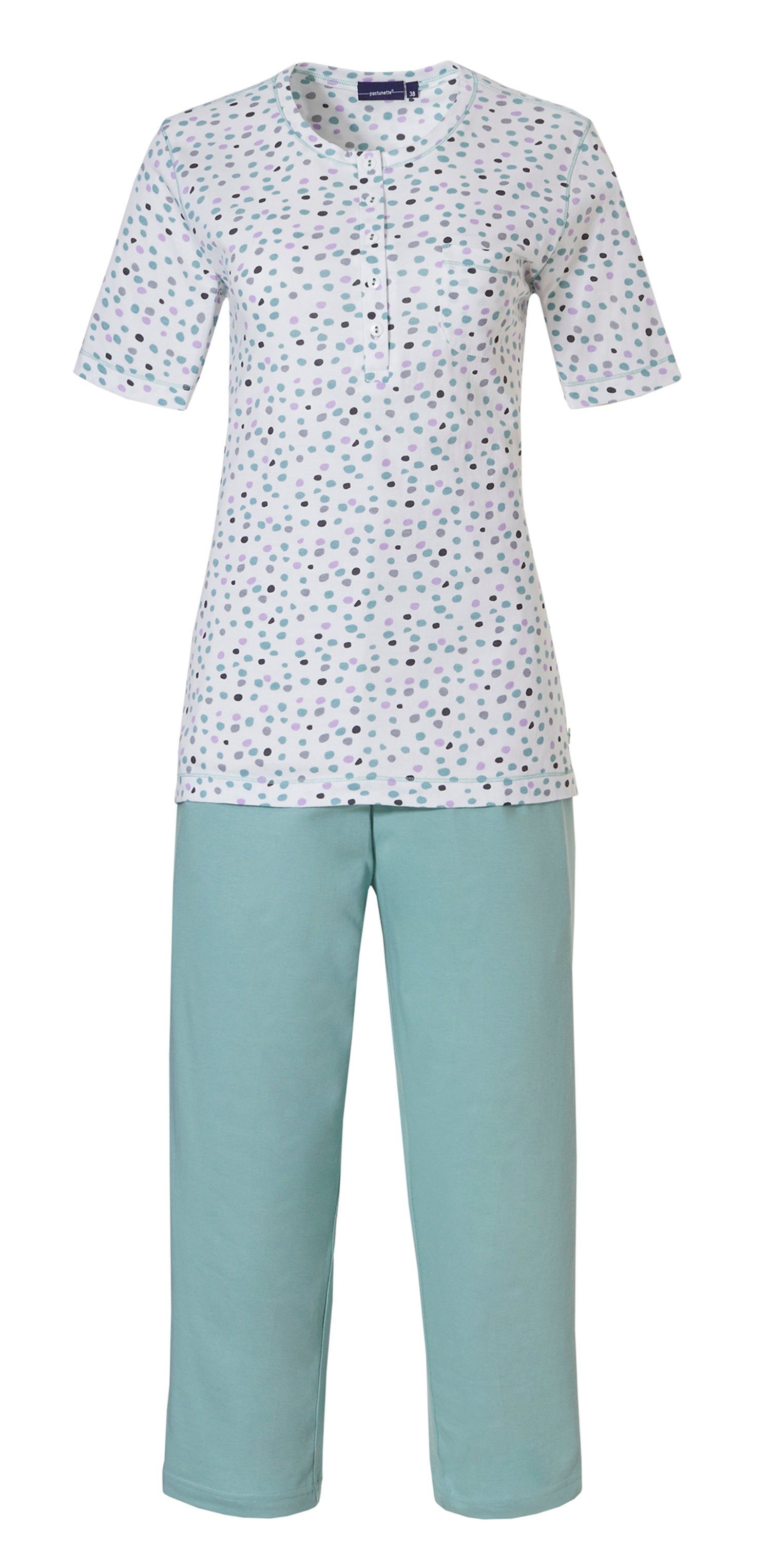 Schlafanzug (2 Caprihose Damen Pastunette Baumwolle Pyjama mit tlg)