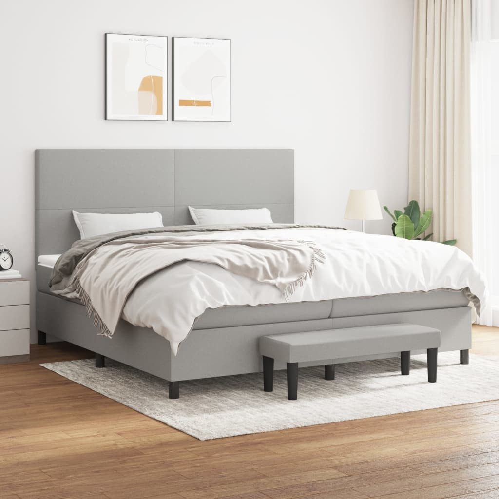 vidaXL Boxspringbett Boxspringbett mit Matratze Hellgrau 200x200 cm Stoff B günstig online kaufen