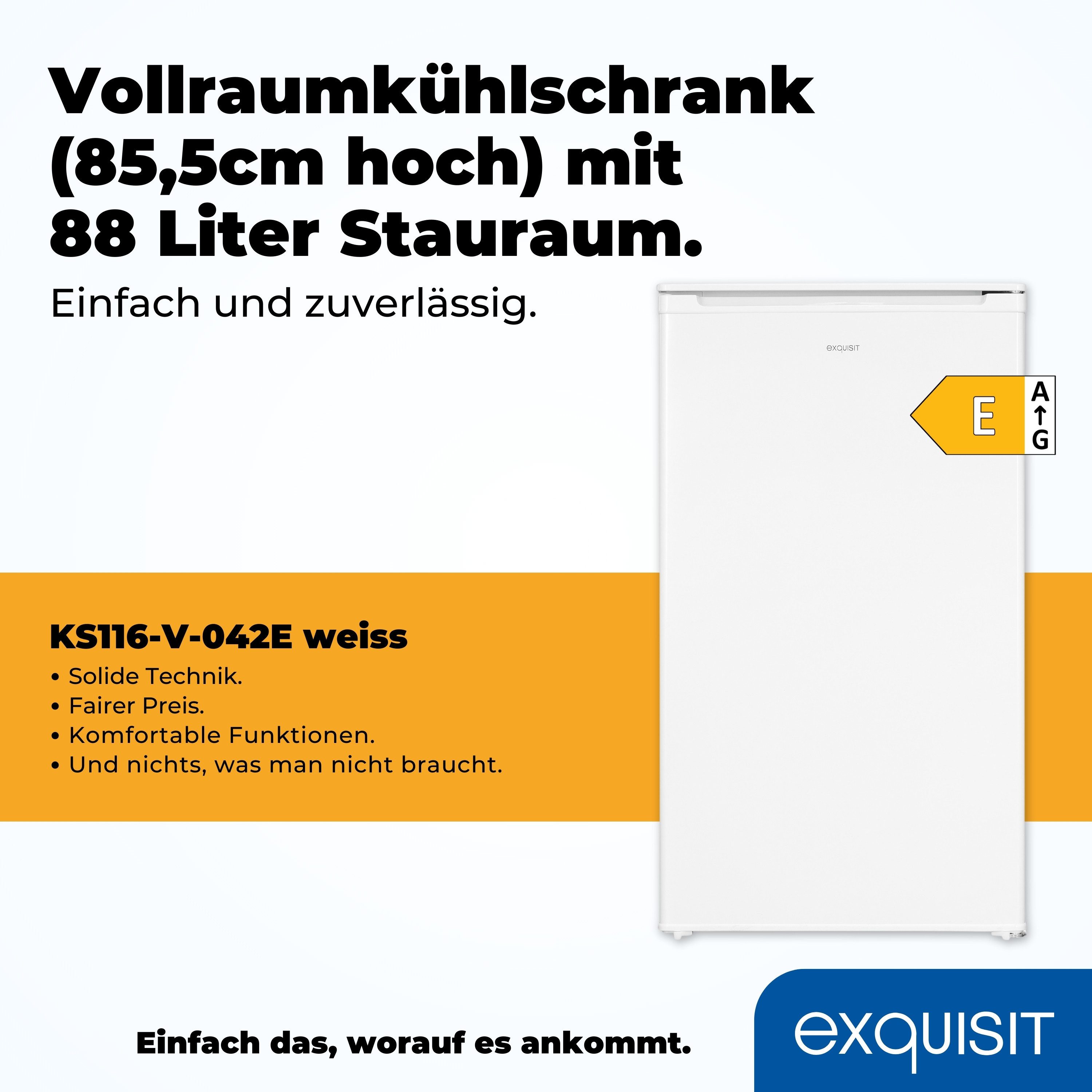 exquisit Kühlschrank KS116-V-042E, 85.5 cm hoch, 48 cm breit, verstellbare Glasablagen, Gemüseschublade, Türablagen