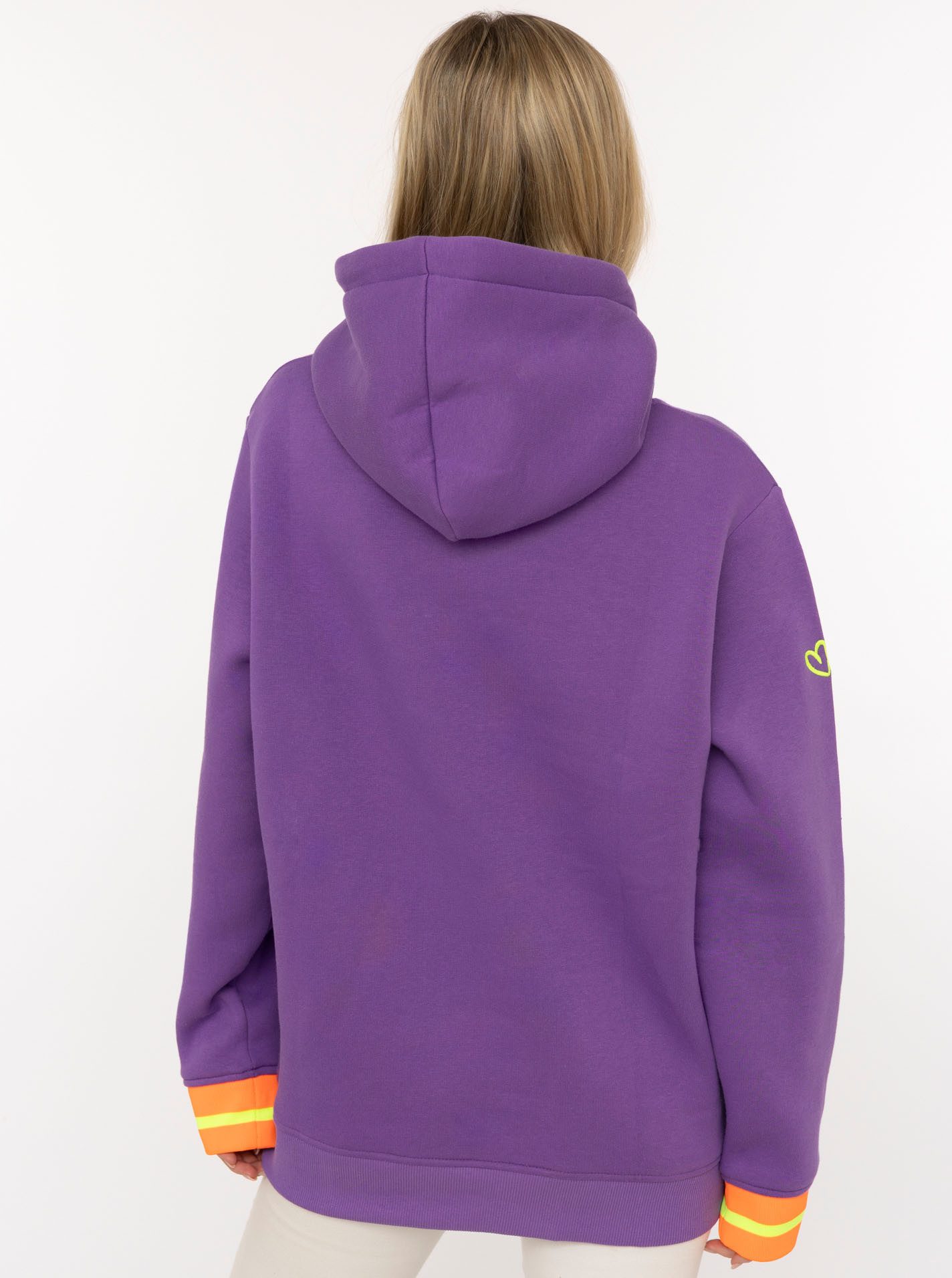 Zwillingsherz Hoodie "SMILE" große Stickerei, gestreifte Bündchen, Fronttasche, Kapuze