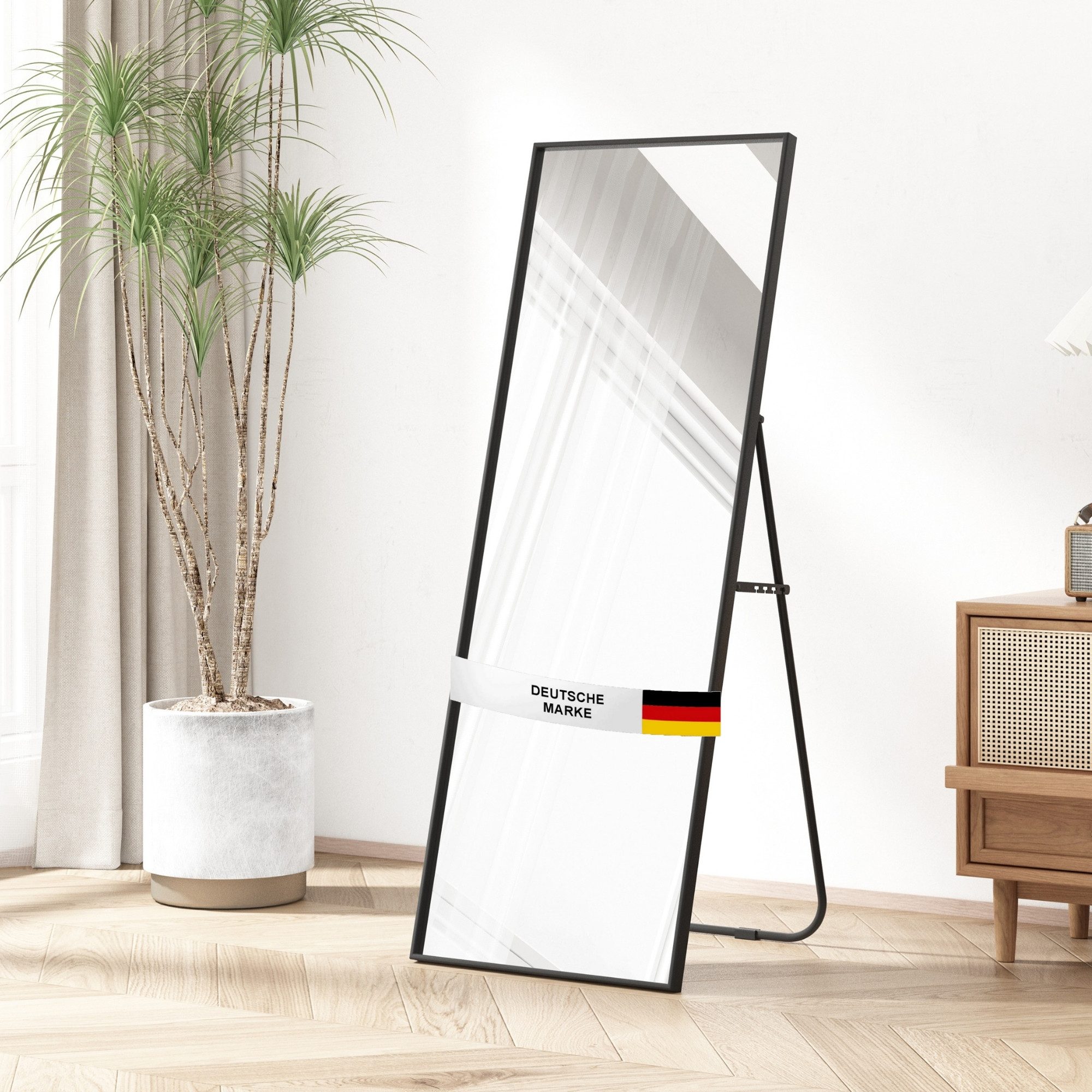 Albatros International Spiegel Ganzkörperspiegel – Rechteckiger Spiegel mit schwarzem Rahmen (140 x 50 cm groß – hochwertiges und nachhaltiges Glas), Standspiegel oder großer Wandspiegel im modernen Design