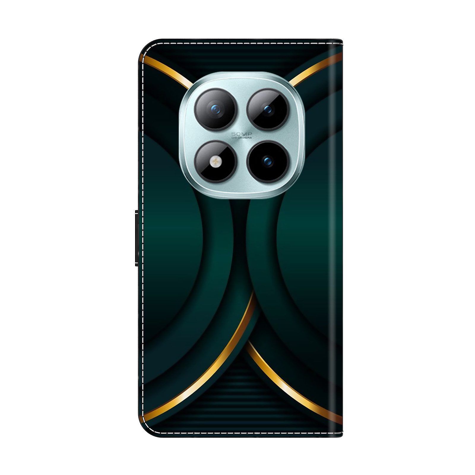 CLM-Tech Handytasche für Xiaomi Redmi Note 15 Pro+ / Plus 5G Klapphülle aus PU-Leder (goldener Rand Kontur, 1-tlg., Flip Case), Magnetverschluss, Standfunktion  – Bild 5 von 5