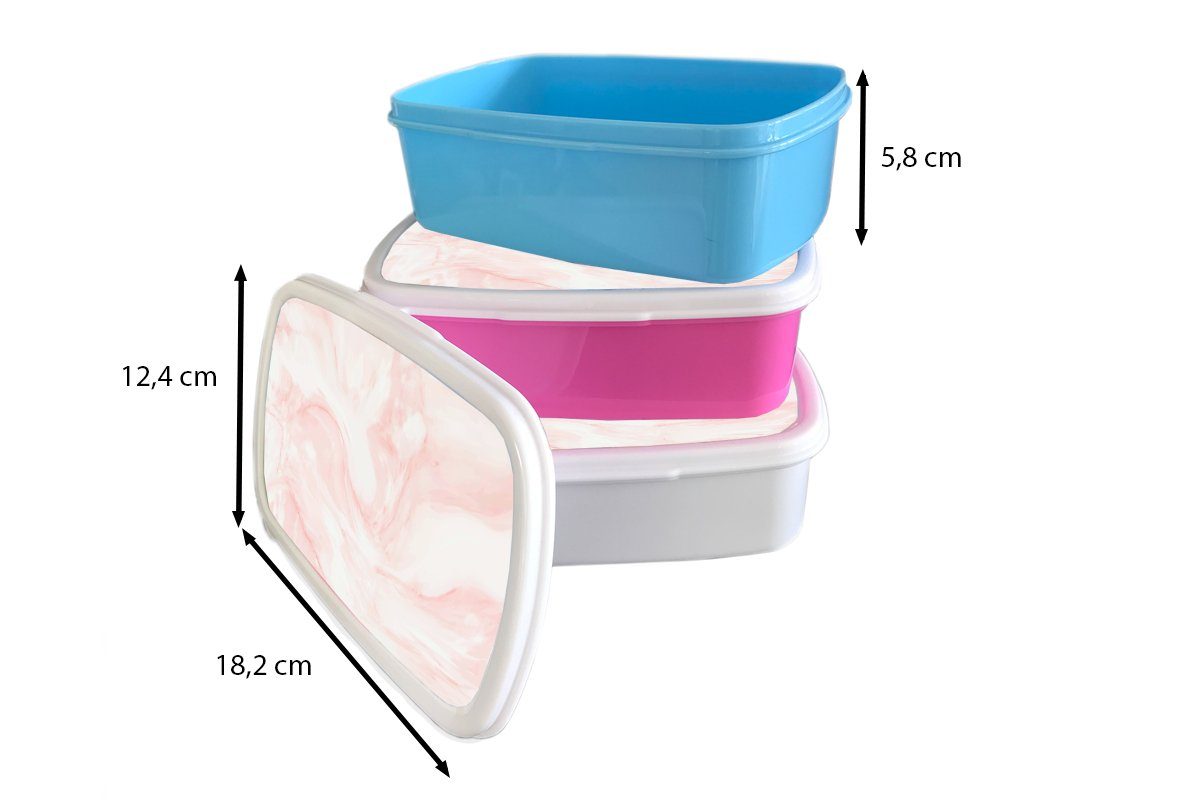 Weiß Brotbox Pastell, Mädchen, Kinder, für - - Rosa Erwachsene, - MuchoWow Marmor (2-tlg), Brotdose Lunchbox Snackbox, Kunststoff, Kunststoff