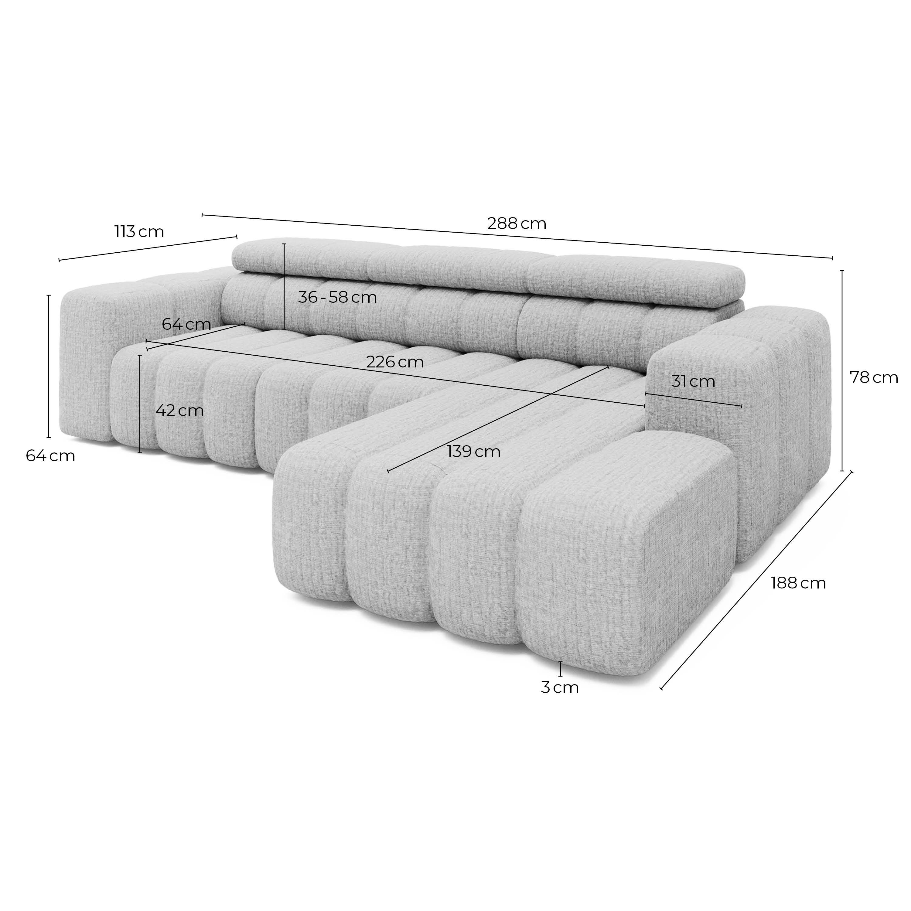LIVORA Ecksofa SOFAS, Ecksofa Ottomane rechts Chenille 289x118x78 beige KONSTANTIN