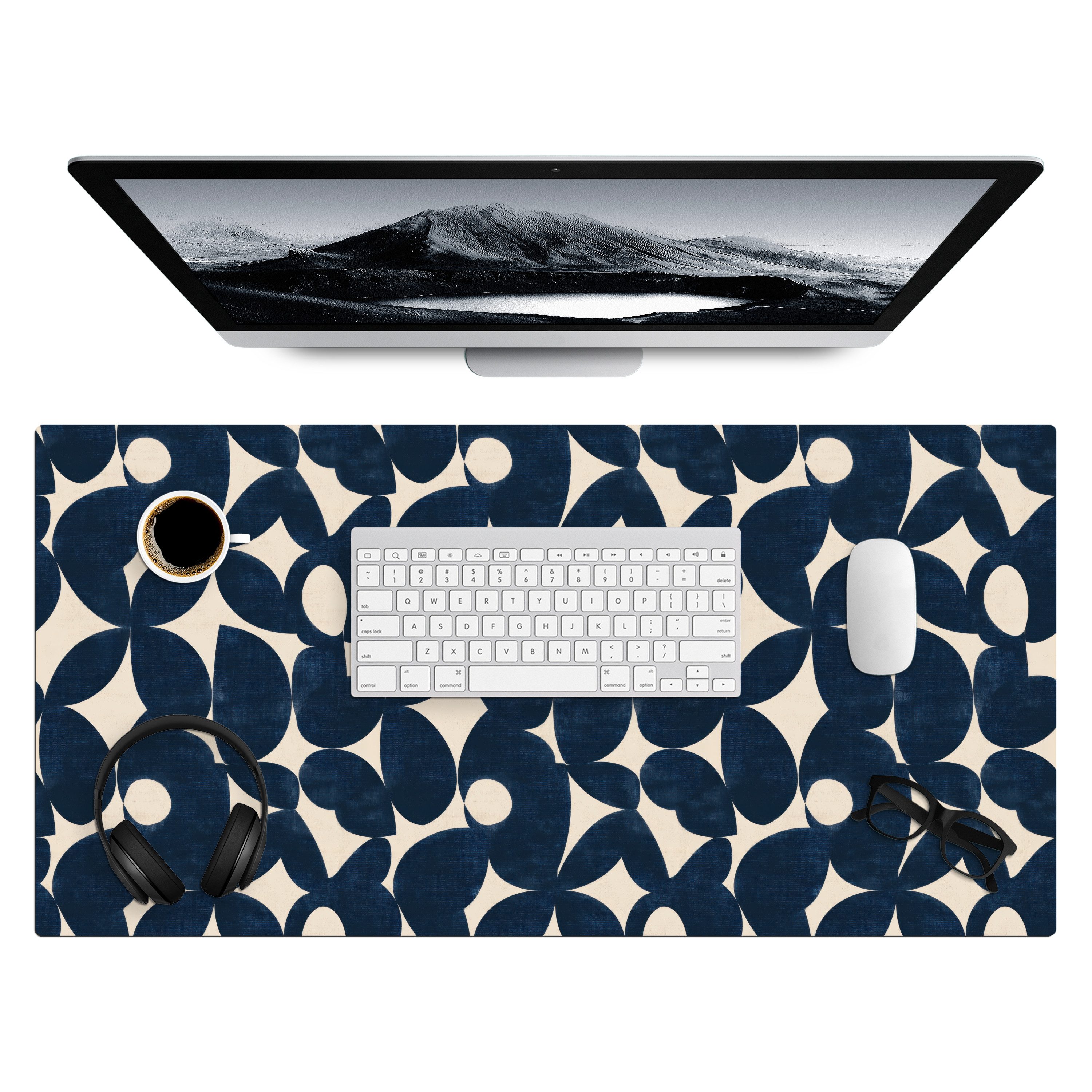 MuchoWow Gaming Mauspad Modern - Geometrisch - Blau (1-St), Gaming Mauspad XXL, Schreibtischunterlage, Desk Mat Groß, 80x40 cm