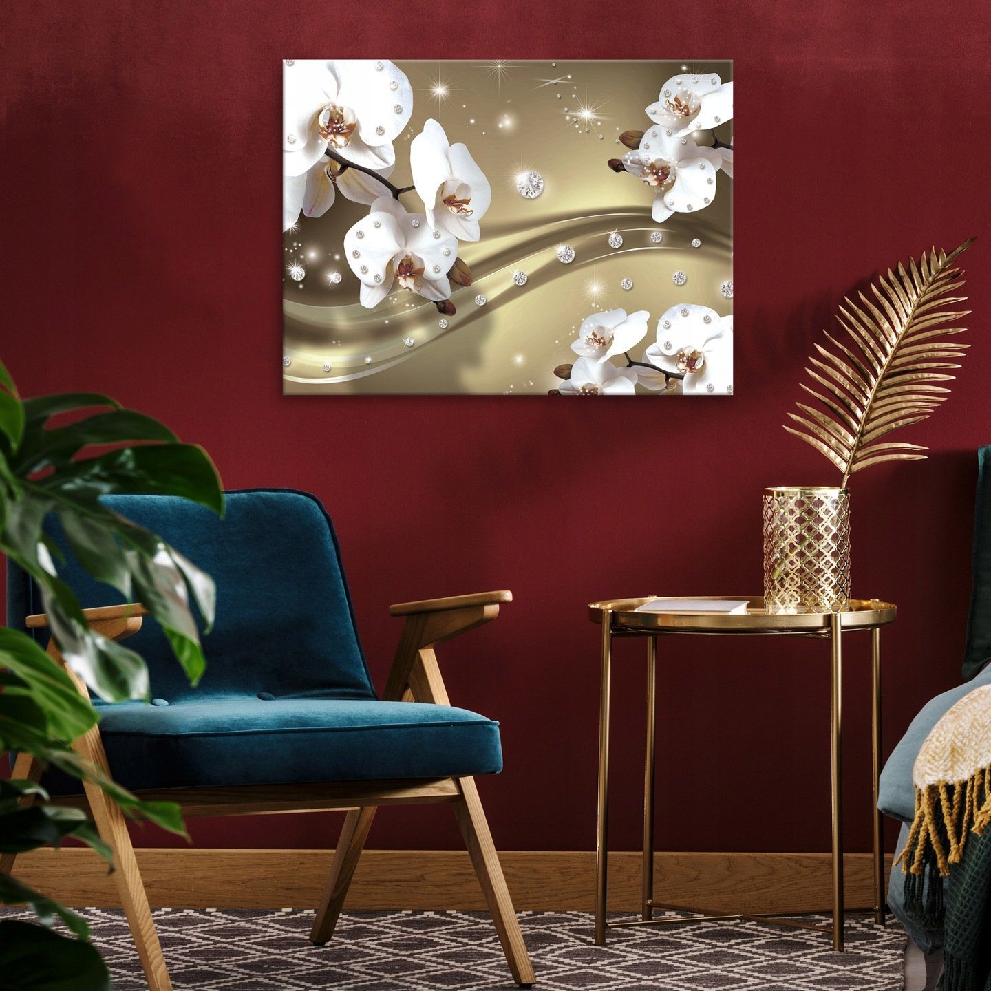 Wallarena Leinwandbild Blumen Leinwand (Einteilig), Leinwandbilder für Diamant Auf Aufhängefertig Orchidee Schlafzimmer, Kunstdruck XXL Wandbilder Weiß Bild Canvas Bilder Wandbild Abstrakt Groß Wohnzimmer Modern