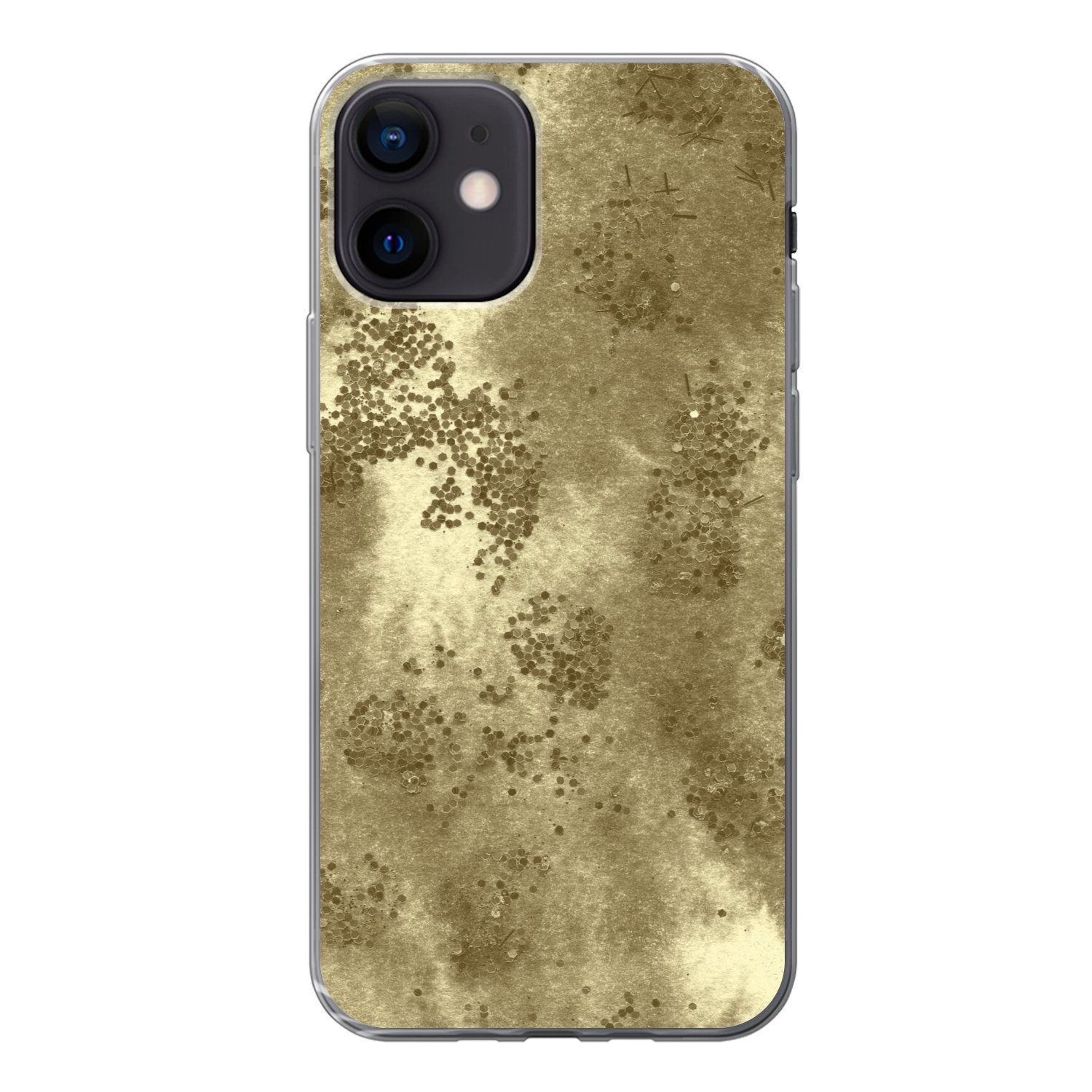MuchoWow Handyhülle für Apple iPhone 12 Gold - Glitzer - Textur, Smartphone-Bumper, Print, Handy Schutzhülle Dünn