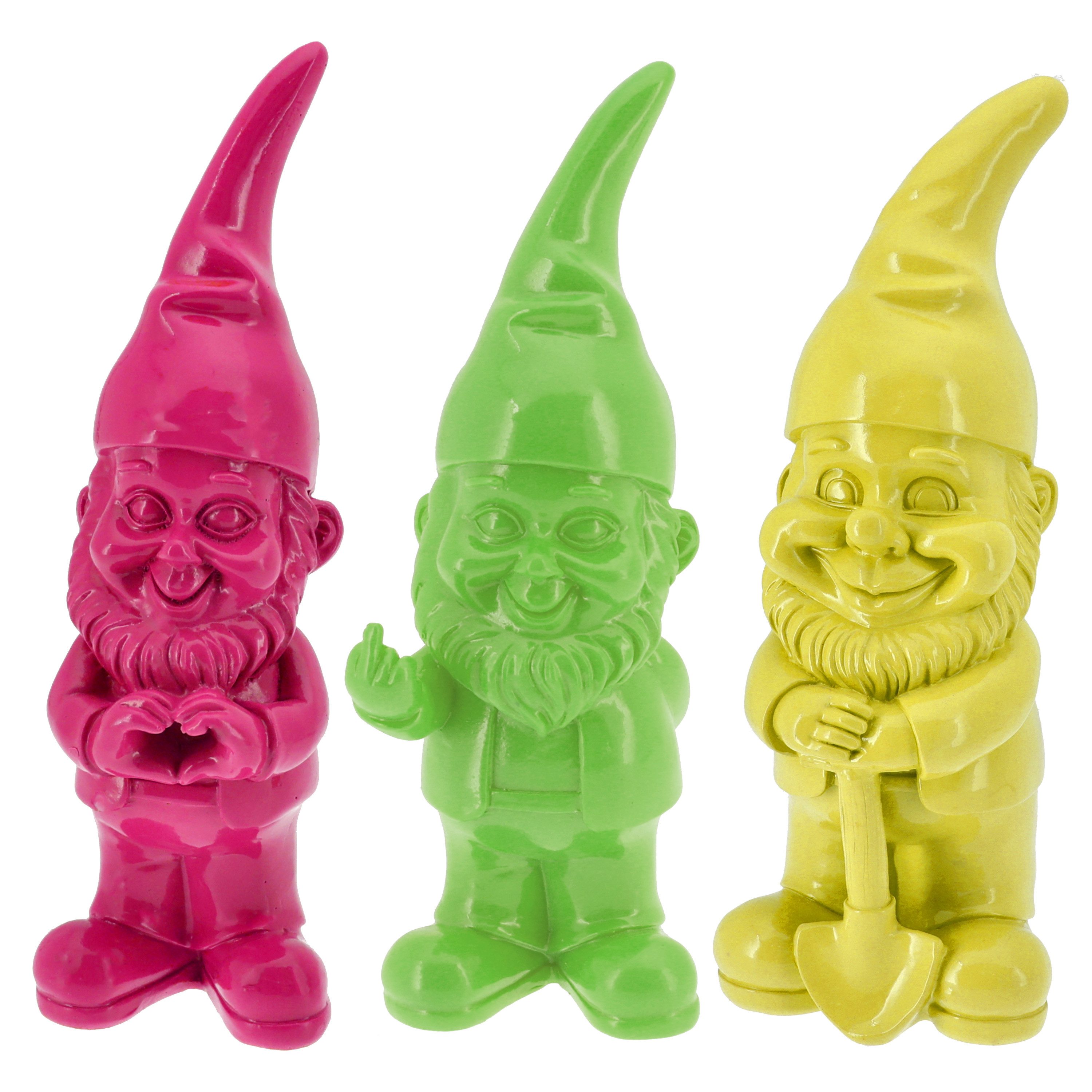 CEPEWA Gartenzwerg XL Gartenzwerg 3er Set Polyresin pink gelb grün 13x40x12cm Figur