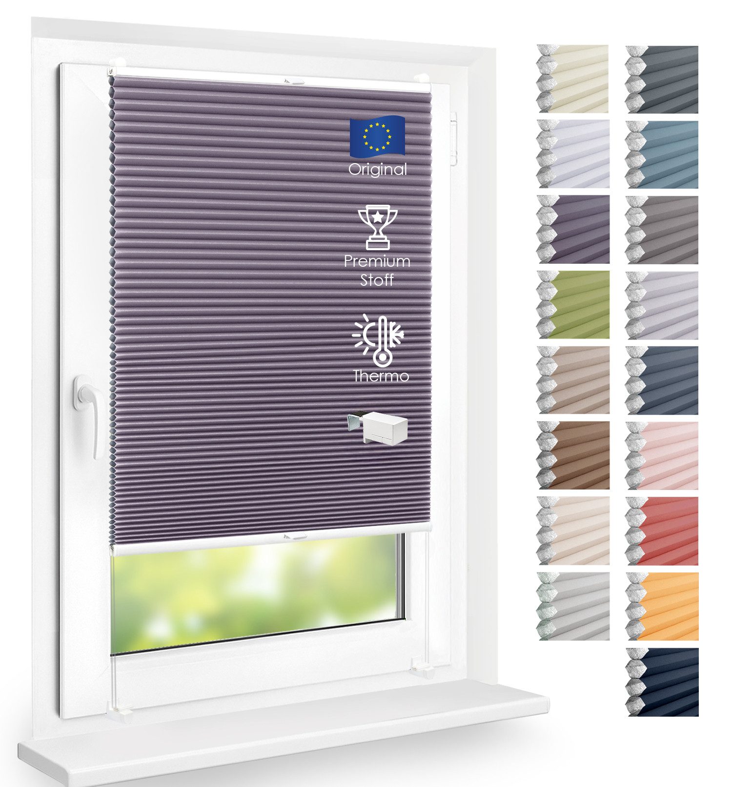 DomDeco Wabenplissee Thermo Plissee ohne Bohren - Hitzeschutz, Verdunkelung, verspannt, abdunkelnd, Klemmfix, stufenlos, kälteschutz, modernes Fensterplissee