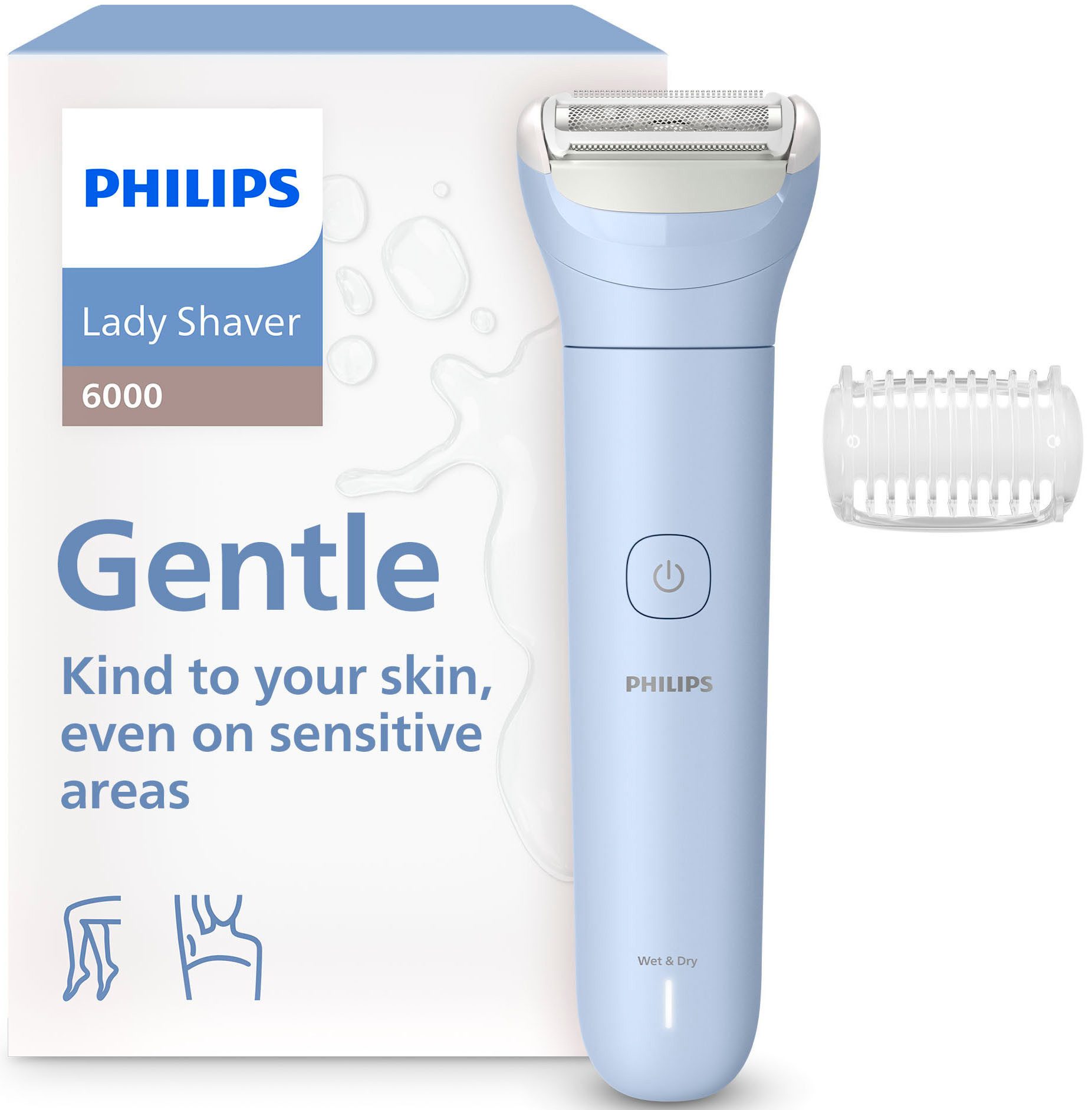 Philips Elektrorasierer Lady Shaver Series 6000, Aufsätze: 1, kabelloser Rasierer, nass und trocken, inkl. Trimmeraufsatz
