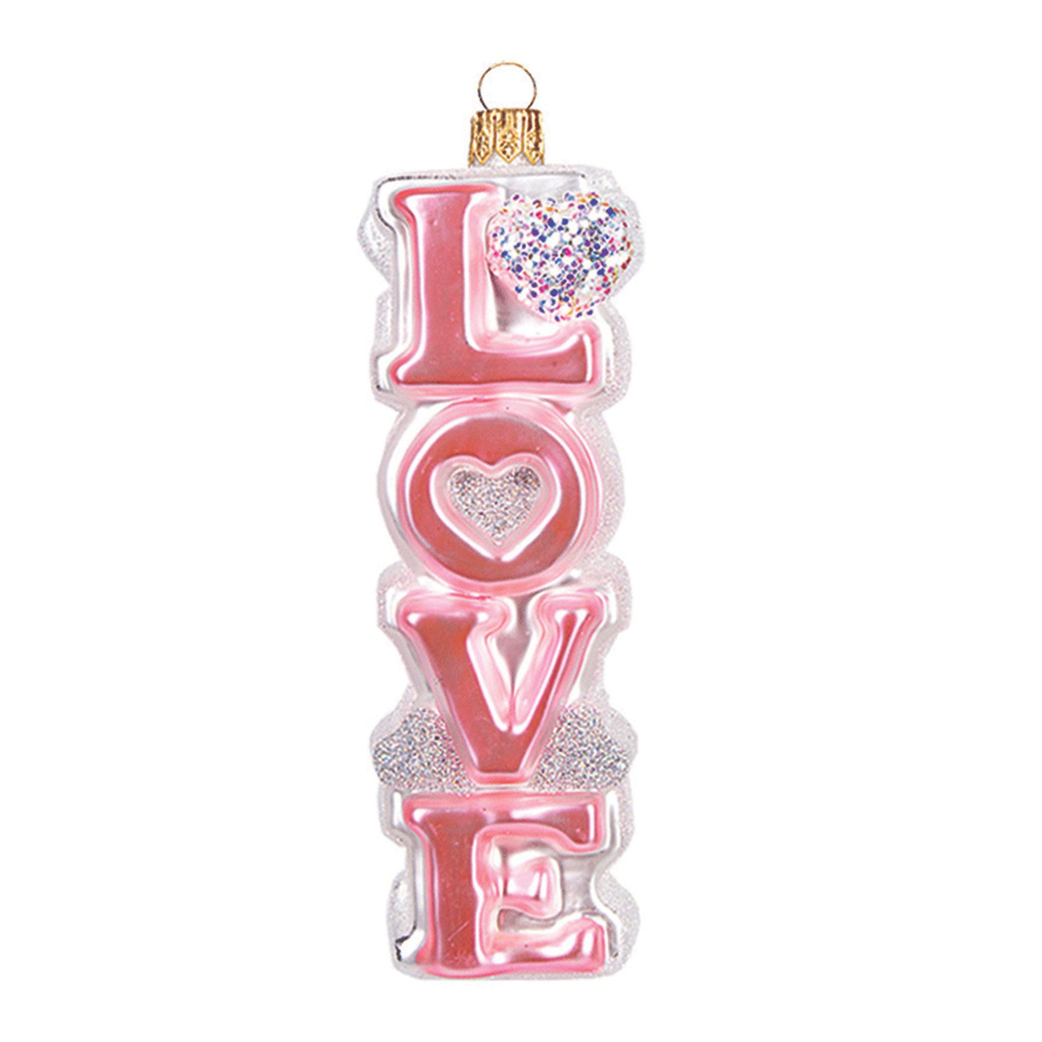 IMPULS Christbaumschmuck, Christbaumschmuck Glas 12cm Love Schriftzug Figur Rosa