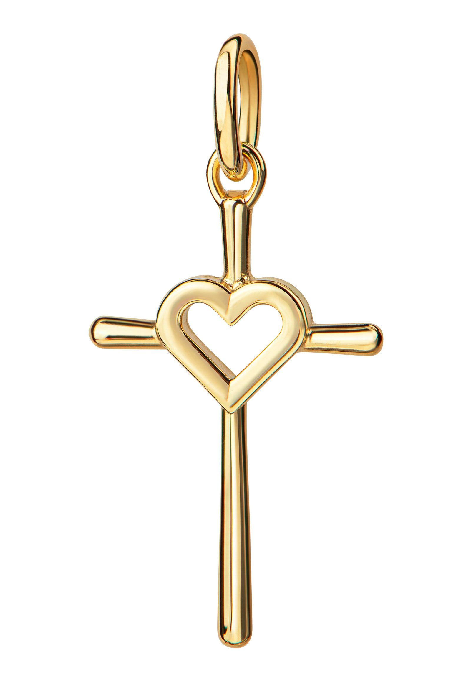 JEVELION Kreuzanhänger Kreuz-Anhänger mit Herz 585 Gelbgold (Goldkreuz, für Damen), Goldenes Kreuz - Made in Germany