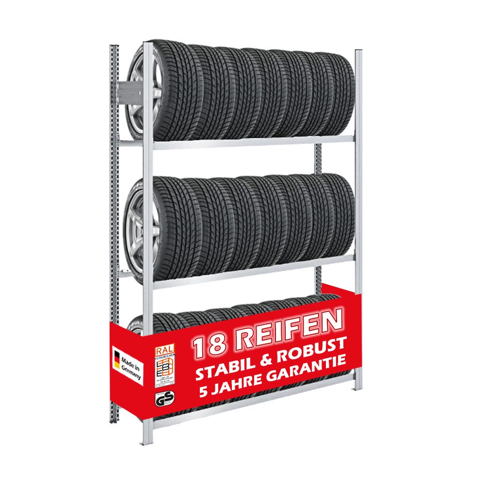 PROREGAL® Schwerlastregal Reifenregal TIRE PRO Made in Germany für bis zu 72 Reifen Verzinkt, Extrem robust dank Industriequalität aus Deutschland