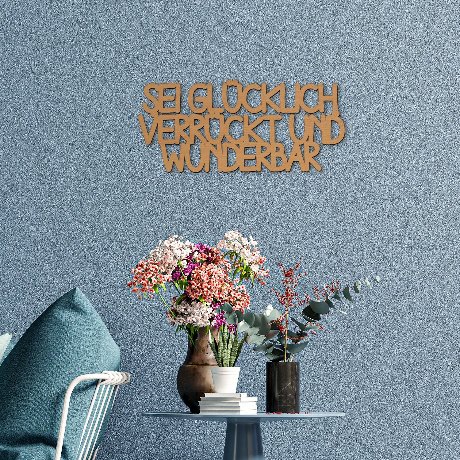 Namofactur Wanddekoobjekt Sei glücklich Schriftzug aus MDF Holz I Geschenke Familie – Bild 4 von 5