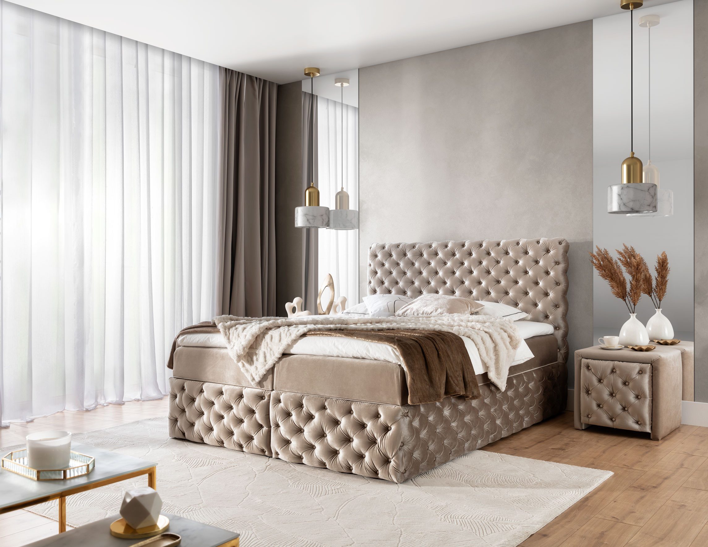 Boxspringbett Castel (Bonell-Matratze und Topperr), mit zwei Bettkästen