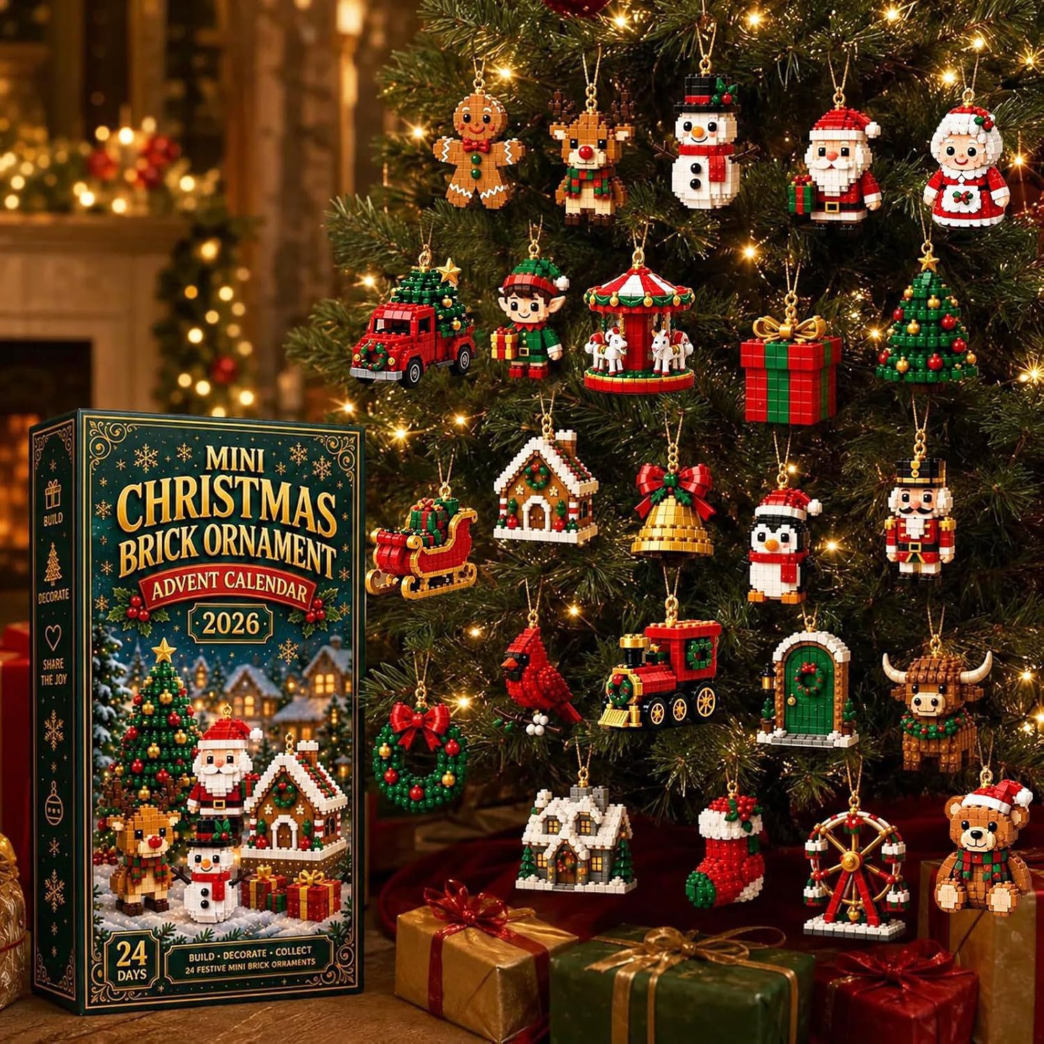 FELIXLEO Adventskalender 24 Tage Mini Christmas Brick Ornament Adventskalender (1-tlg)