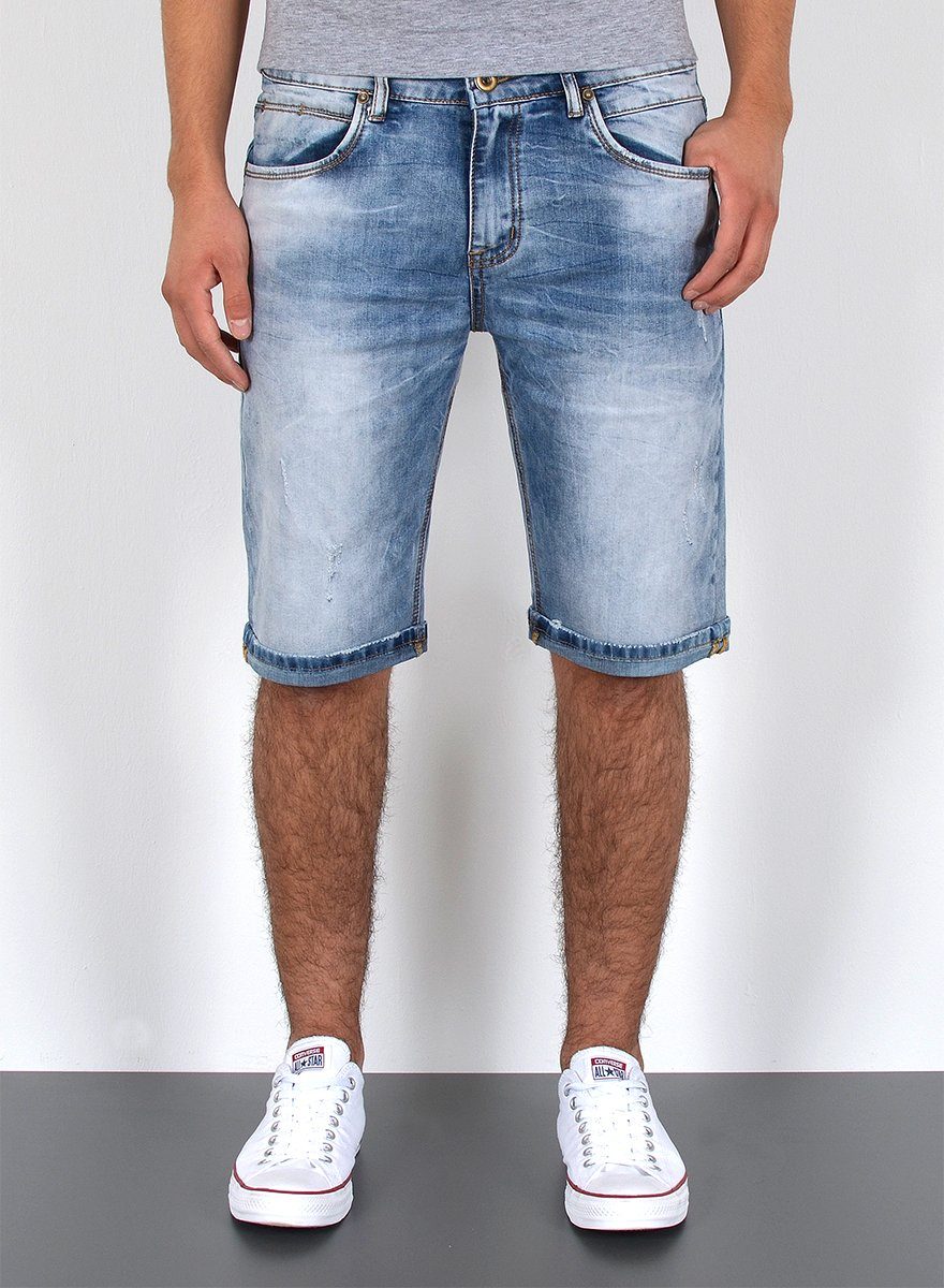 ESRA Jeansshorts A362 Herren Jeans Shorts kurze Hose, bis Übergröße / Plussize Große Größe, Herren kurze Jeans Hose Shorts, Herrren kurze Jeanshose mit Stretch, Jeansshorts für Sommer mit Rissen im Destroyed Look, Herren Capri Jeans Herren Capri Hose Herren Capri Jeanshose, Herren Shorts Jeans Straight Regular Comfort Hellblau A408