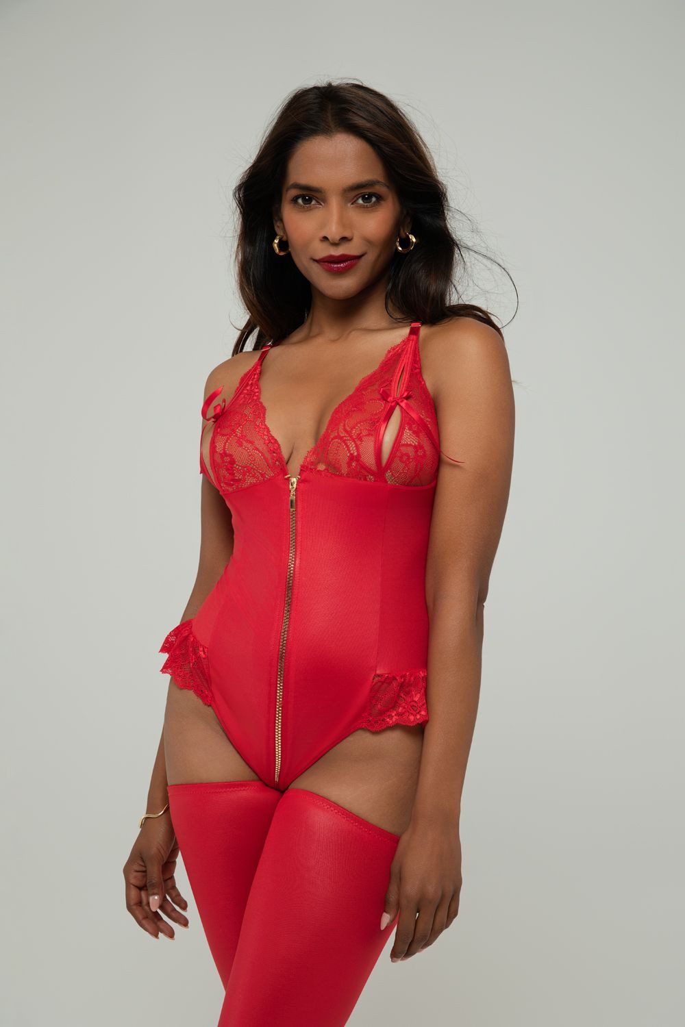 Stringbody Wetlook ouvert Body Christelle - Rot