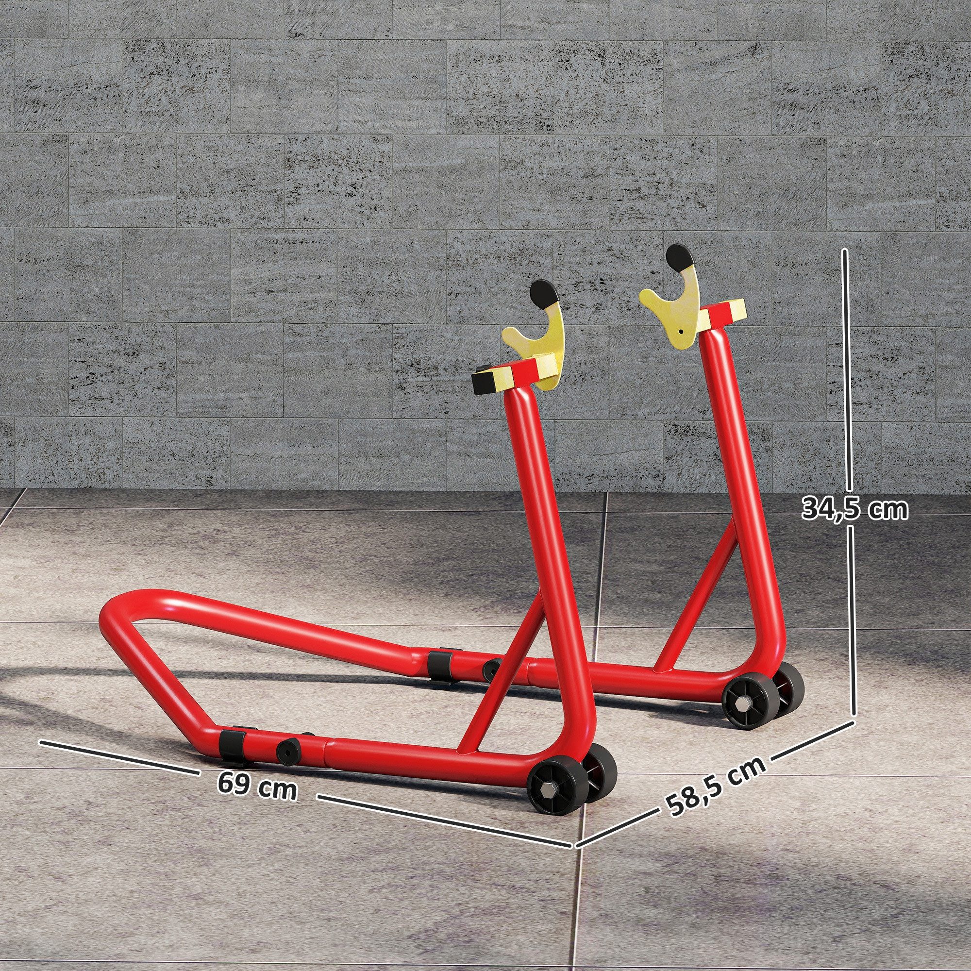 HOMCOM Fahrrad-Montageständer Motorradheber (vorne,hinten Montageständer, 1-tlg., Motorradständer), bis 544 kg, für Hinterrad Stahl Rot