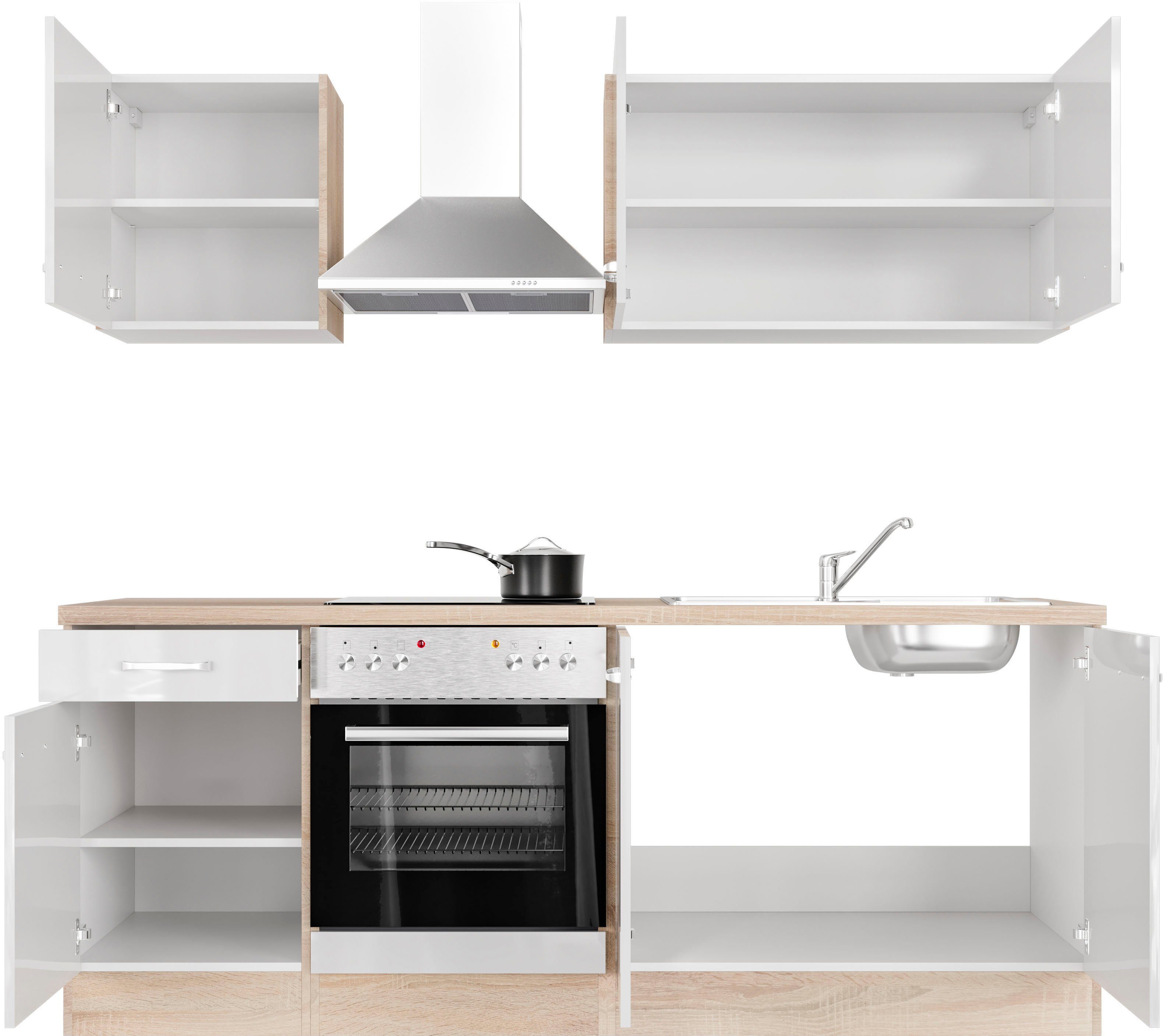 Flex-Well Küchenzeile Florenz, wahlw. mit E-Geräten, Breite 210 cm, viele Farbvarianten erhältlich